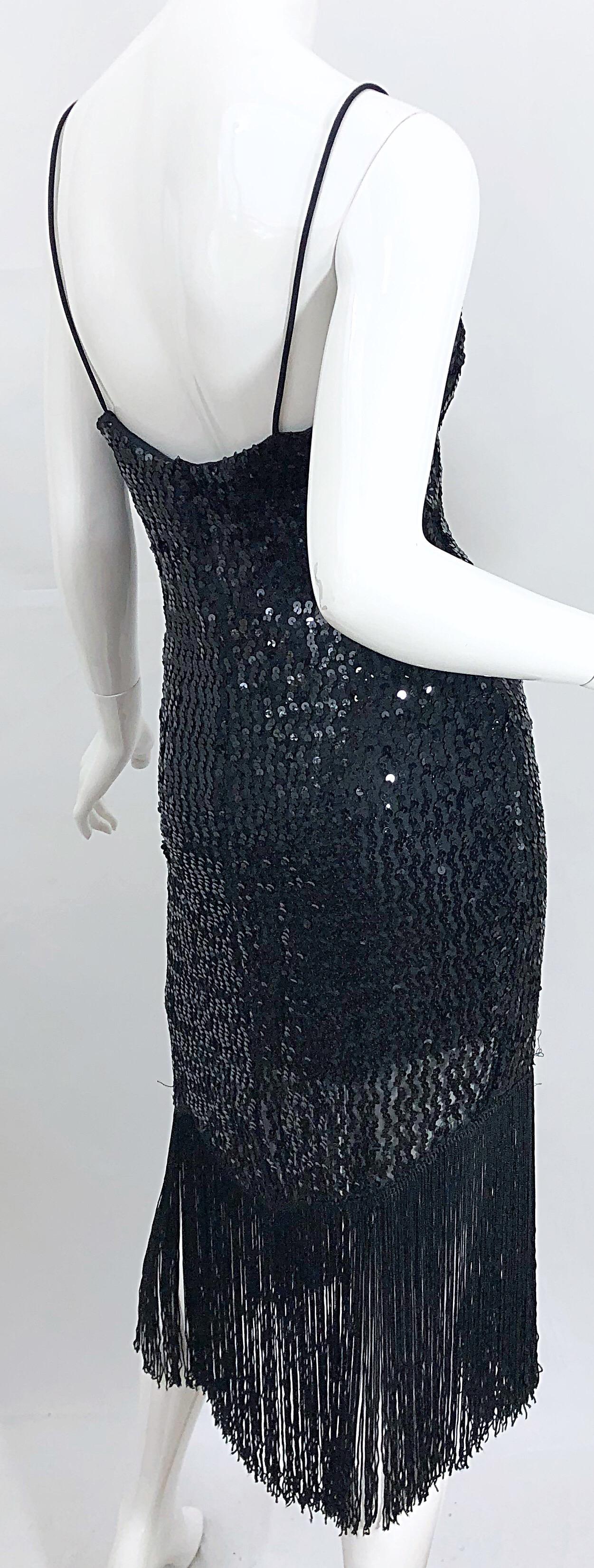 NWT 1970s Joy Stevens Size 10 / 12 Black Sequined Flapper Style Vintage Dress For Sale 2