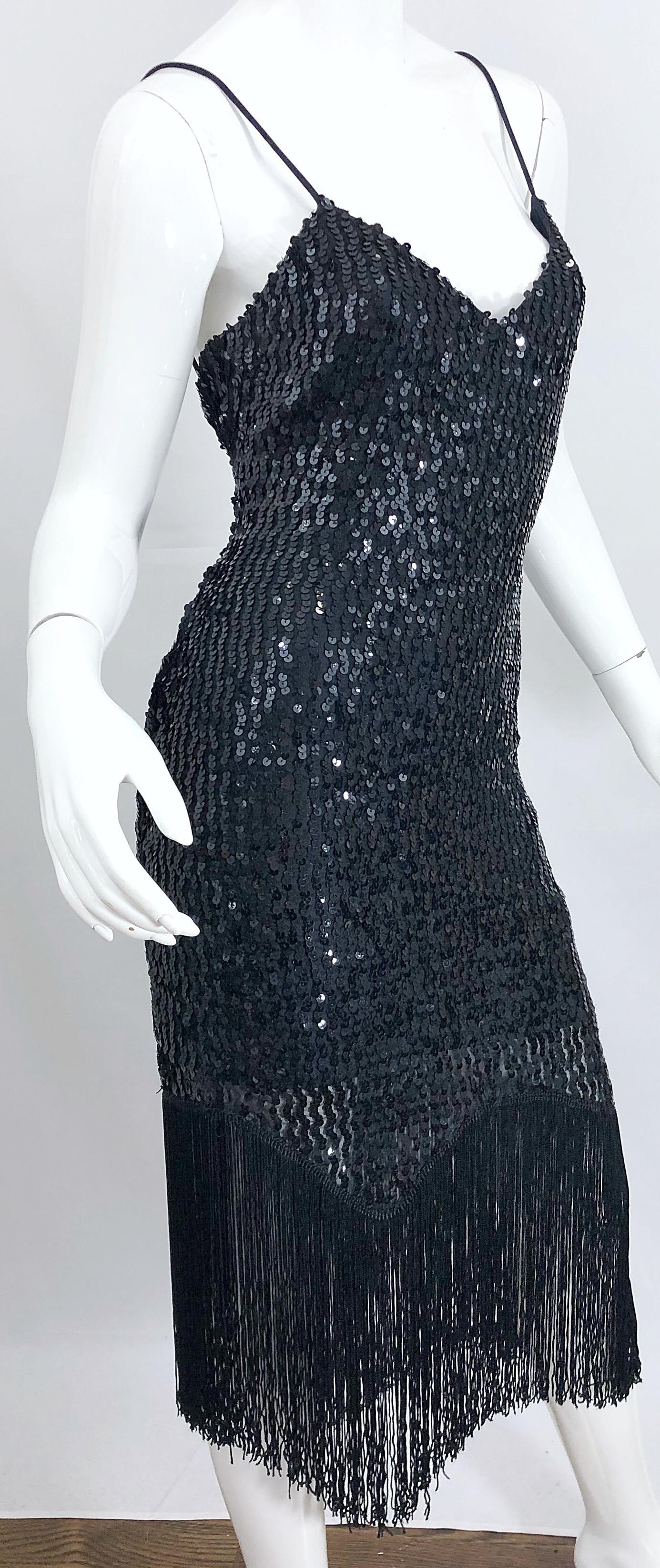 NWT 1970s Joy Stevens Size 10 / 12 Black Sequined Flapper Style Vintage Dress For Sale 4