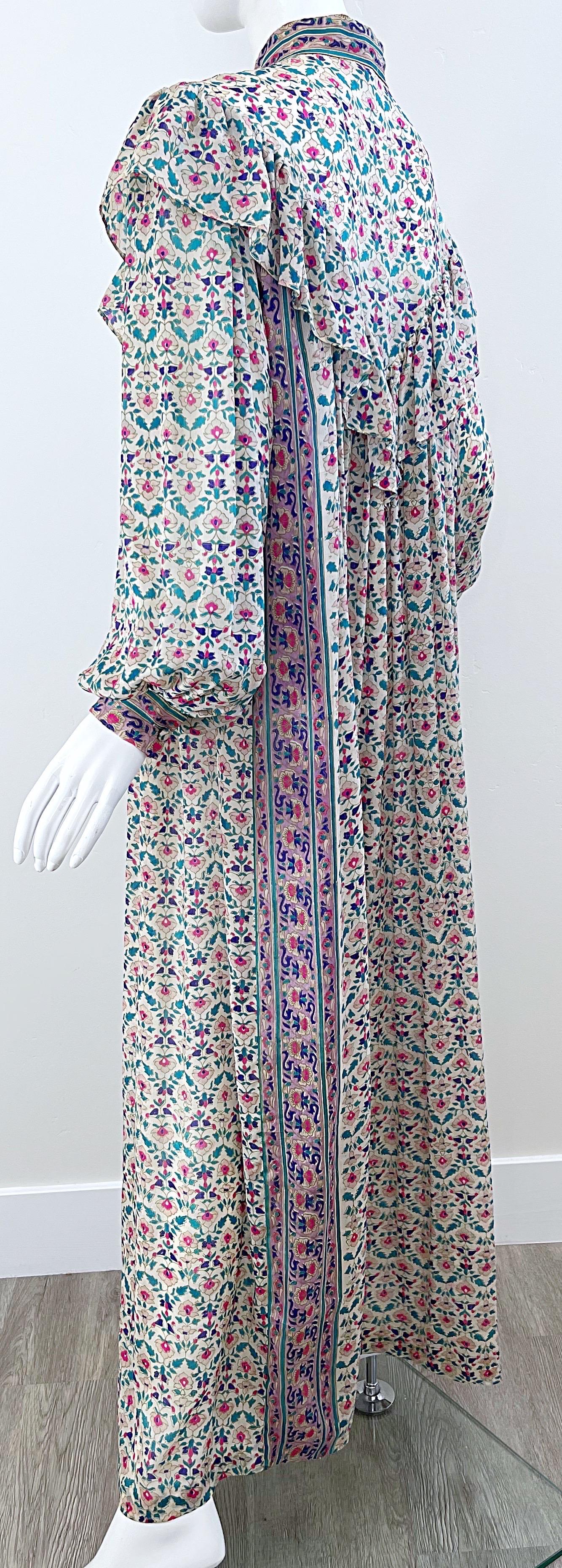 NWT 1970s Raksha of Hindimp London Silk Chiffon Indian Boho Maxi Dress Duster  For Sale 3