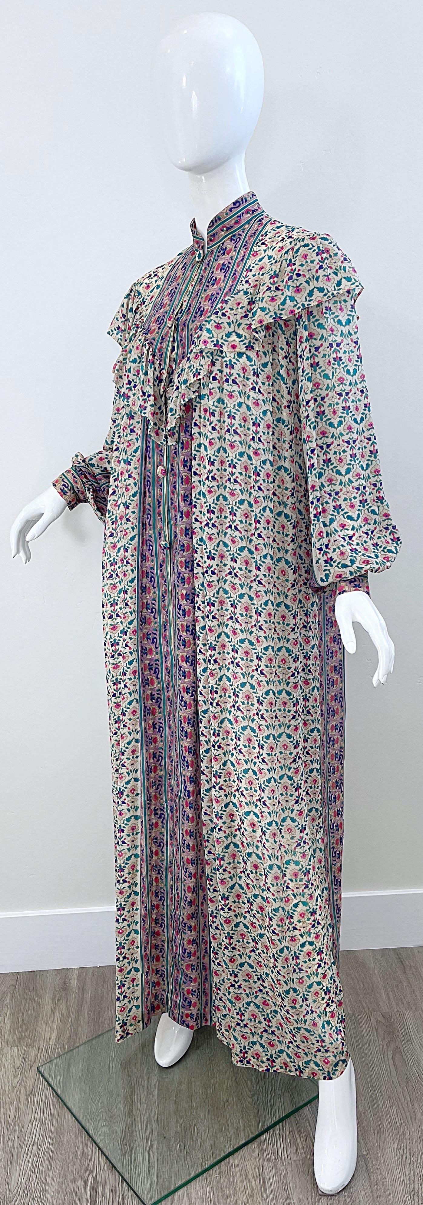 NWT 1970s Raksha of Hindimp London Silk Chiffon Indian Boho Maxi Dress Duster  For Sale 4