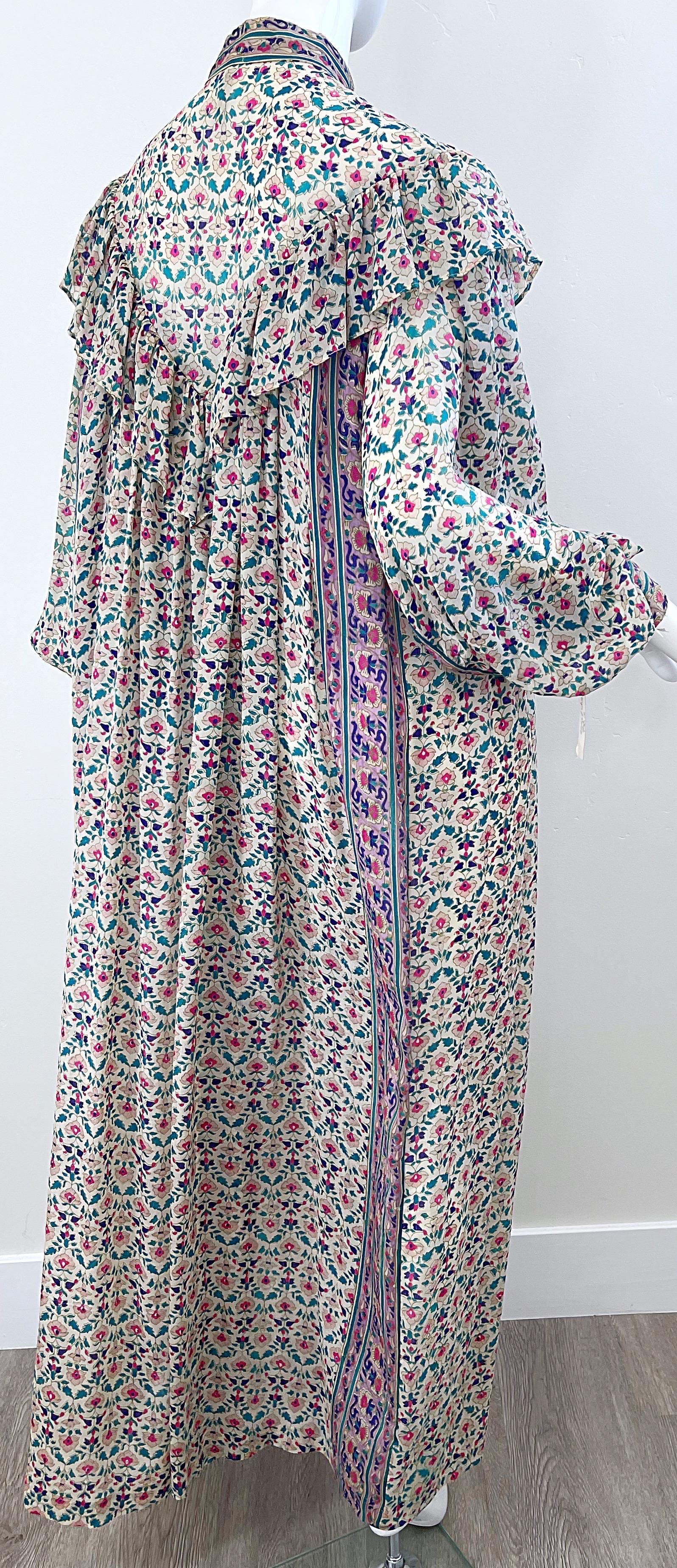 NWT 1970s Raksha of Hindimp London Silk Chiffon Indian Boho Maxi Dress Duster For Sale 5