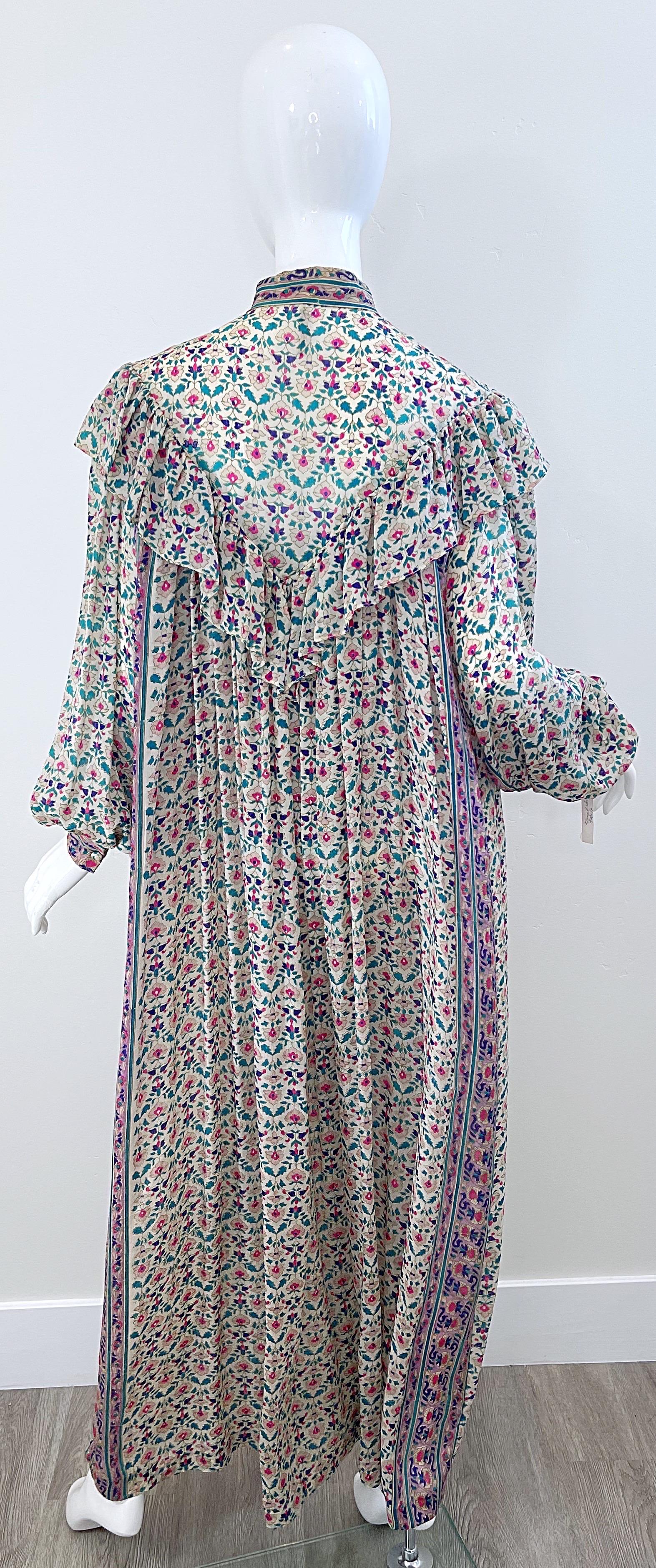 NWT 1970s Raksha of Hindimp London Silk Chiffon Indian Boho Maxi Dress Duster  For Sale 6