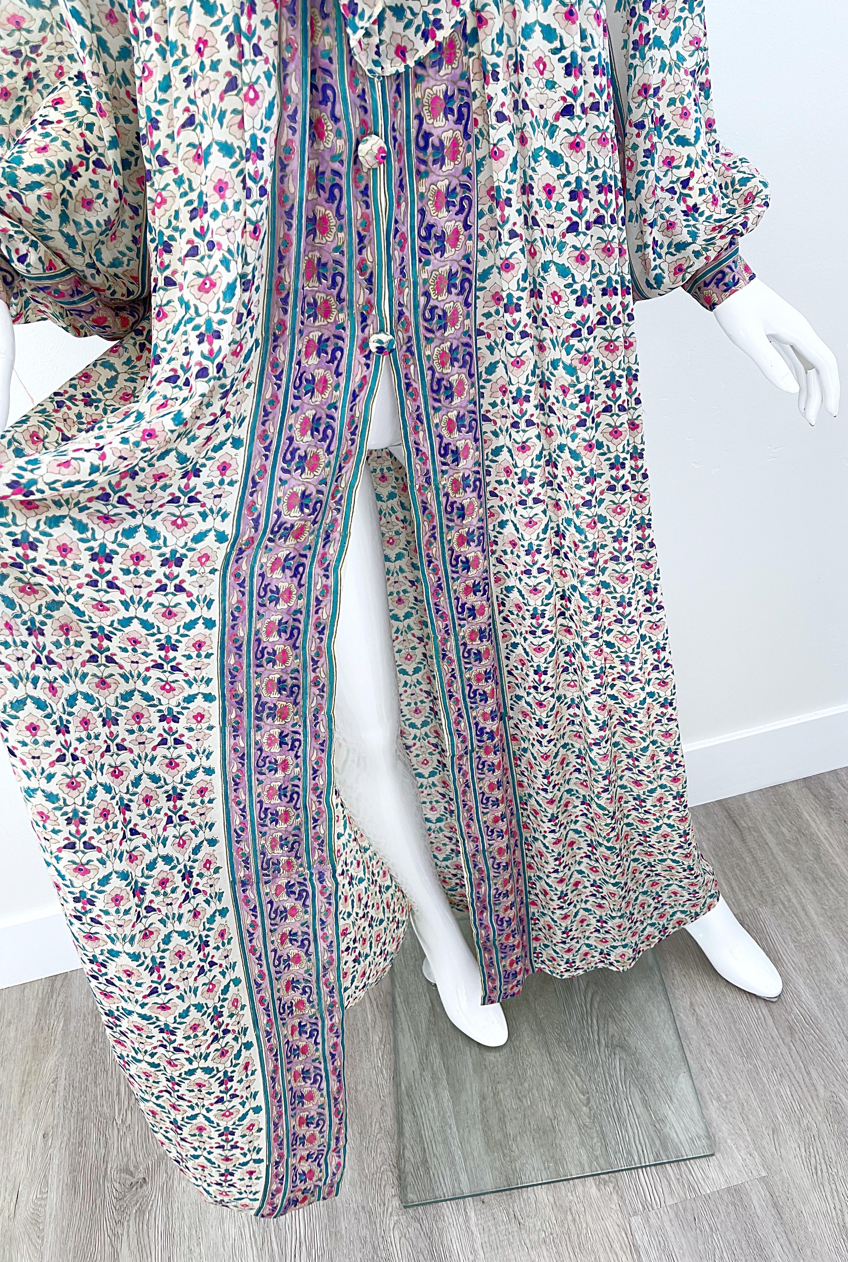 NWT 1970s Raksha of Hindimp London Silk Chiffon Indian Boho Maxi Dress Duster For Sale 7