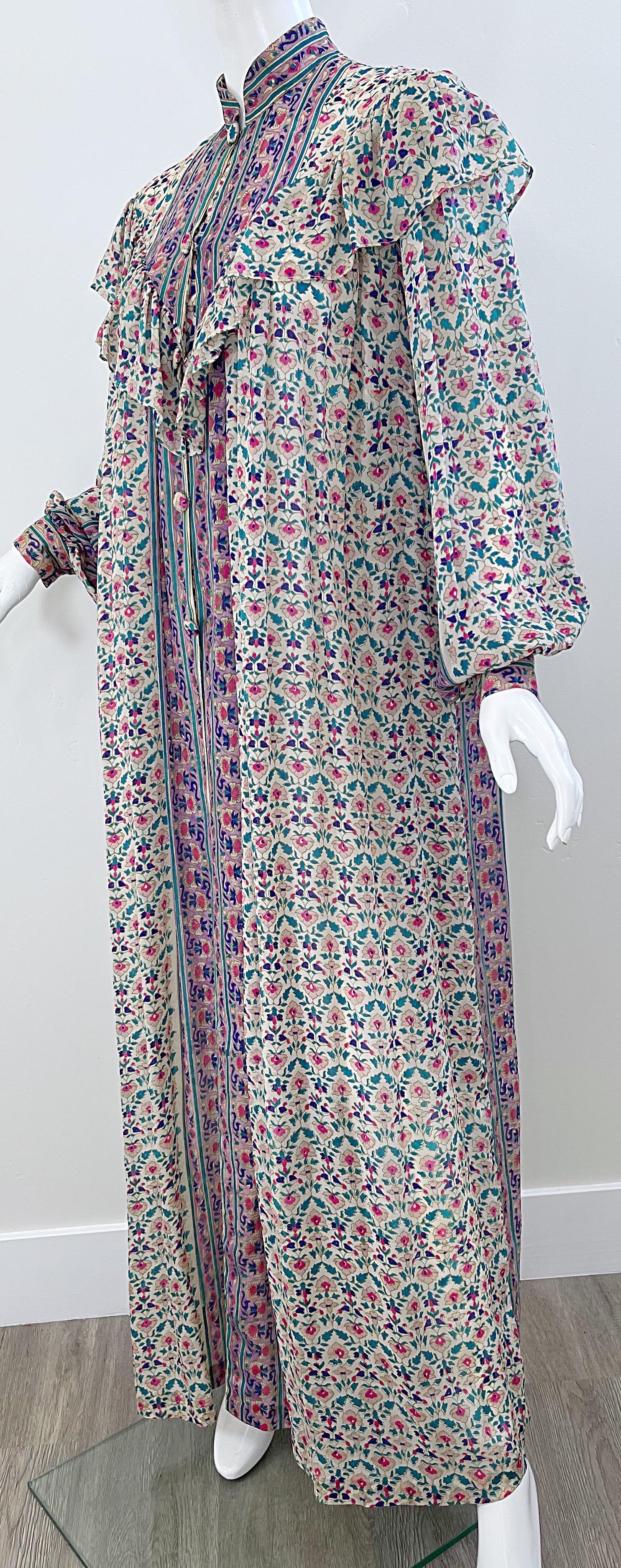 NWT 1970s Raksha of Hindimp London Silk Chiffon Indian Boho Maxi Dress Duster  For Sale 8