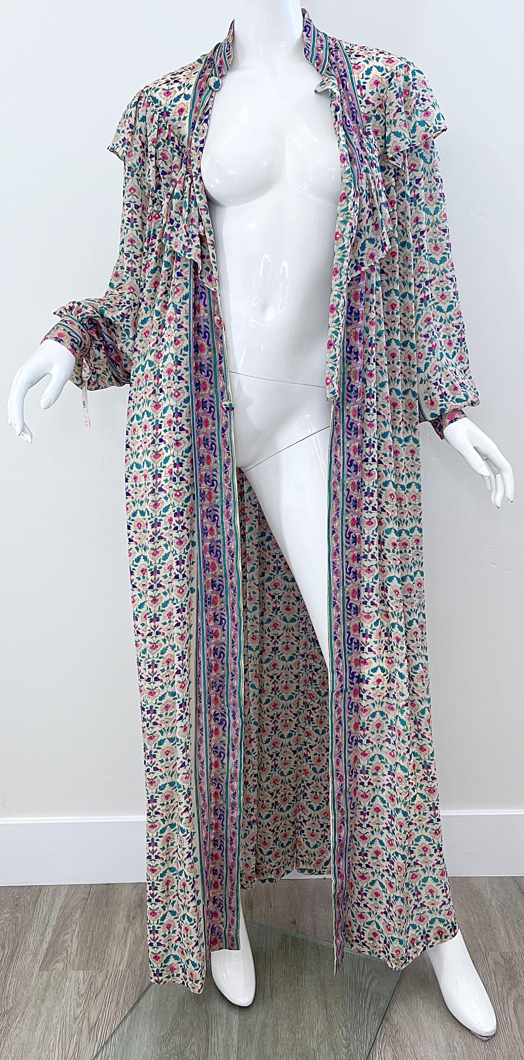 NWT 1970s Raksha of Hindimp London Silk Chiffon Indian Boho Maxi Dress Duster  For Sale 9