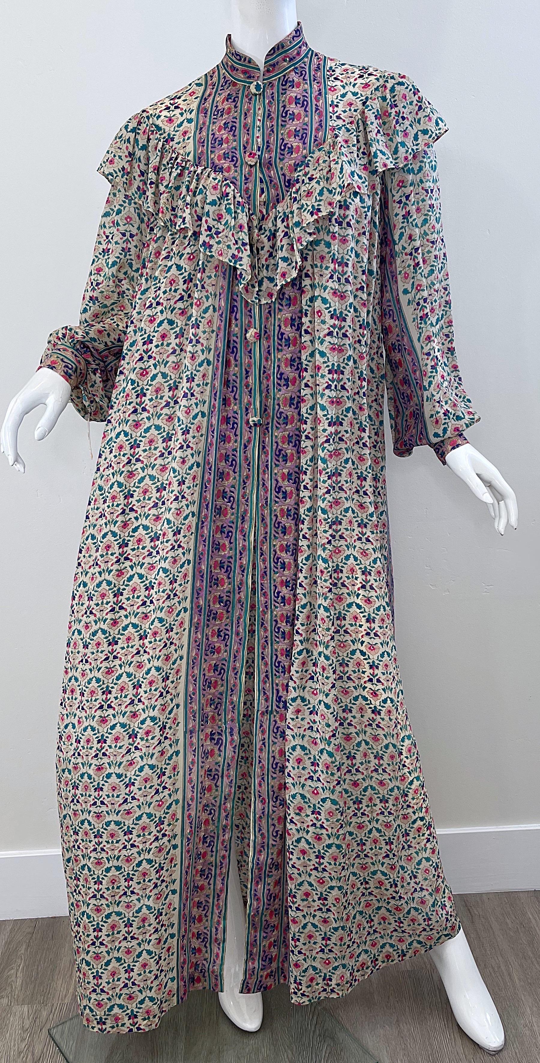 NWT 1970s Raksha of Hindimp London Silk Chiffon Indian Boho Maxi Dress Duster  For Sale 10