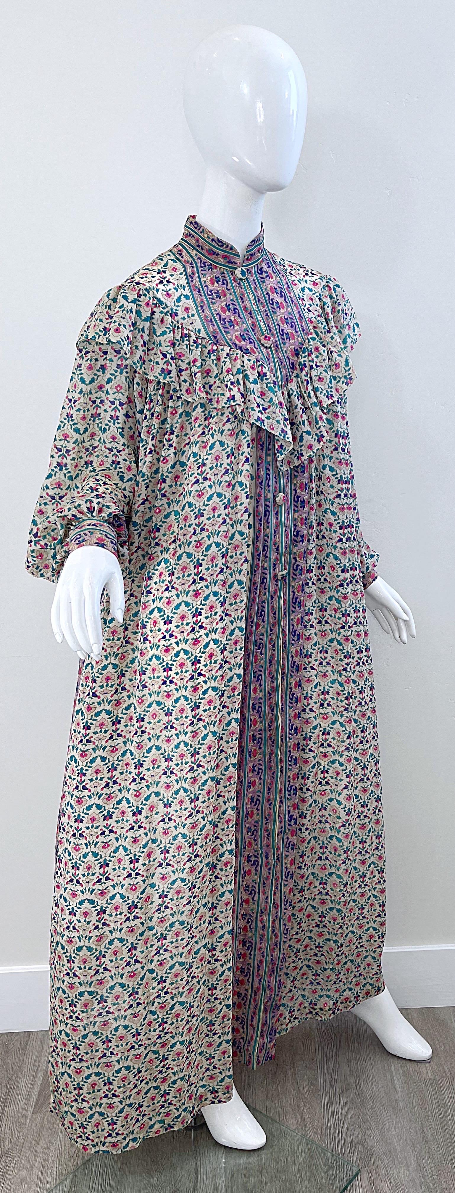 NWT 1970s Raksha of Hindimp London Silk Chiffon Indian Boho Maxi Dress Duster  For Sale 11