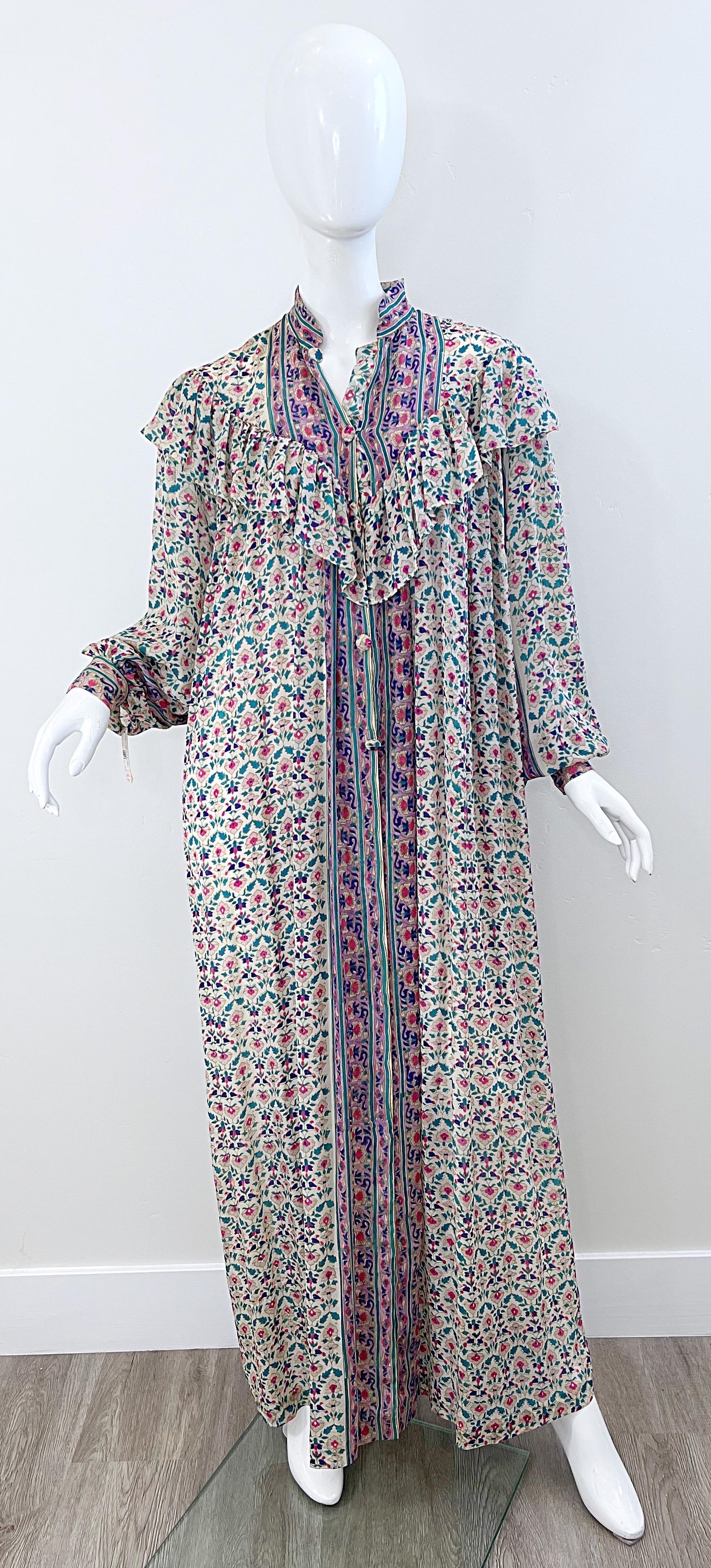 NWT 1970s Raksha of Hindimp London Silk Chiffon Indian Boho Maxi Dress Duster  For Sale 12