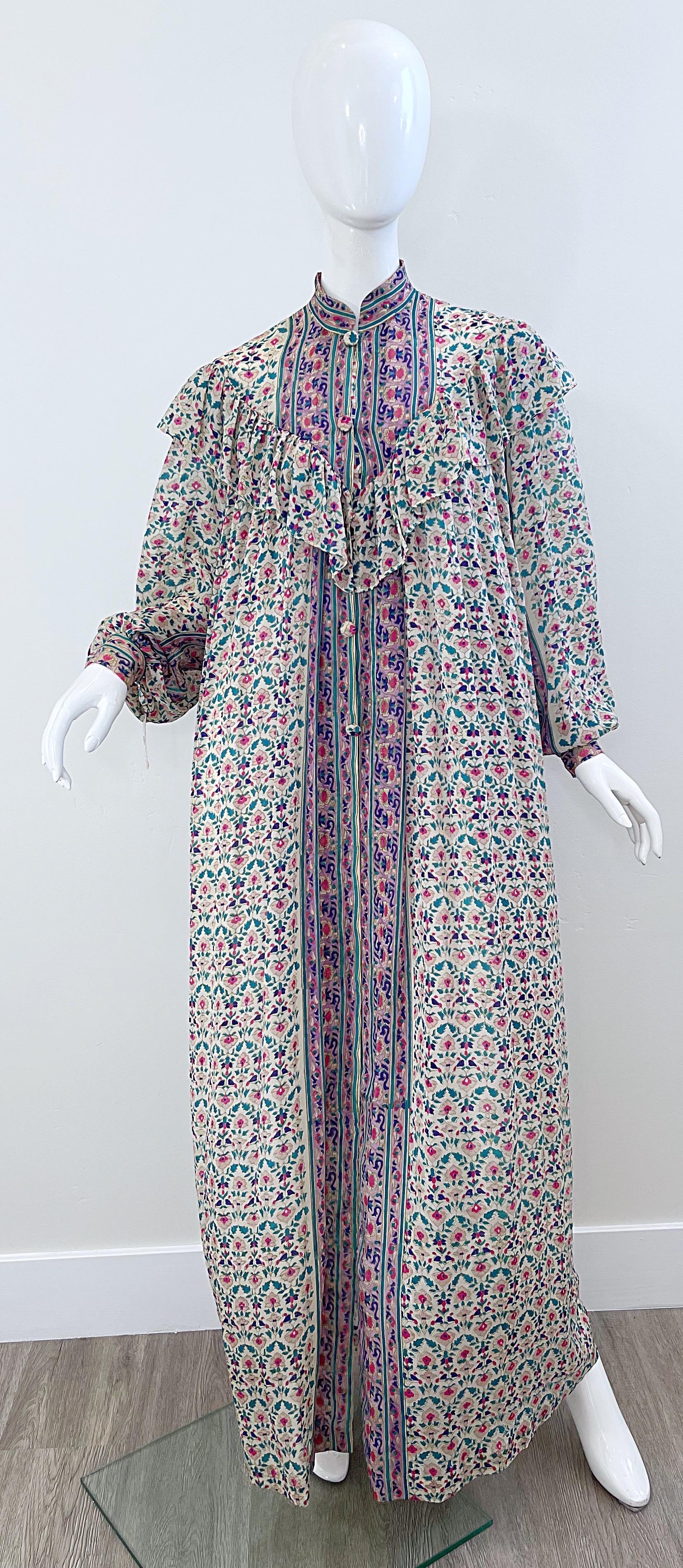 NWT 1970s Raksha of Hindimp London Silk Chiffon Indian Boho Maxi Dress Duster  For Sale 13