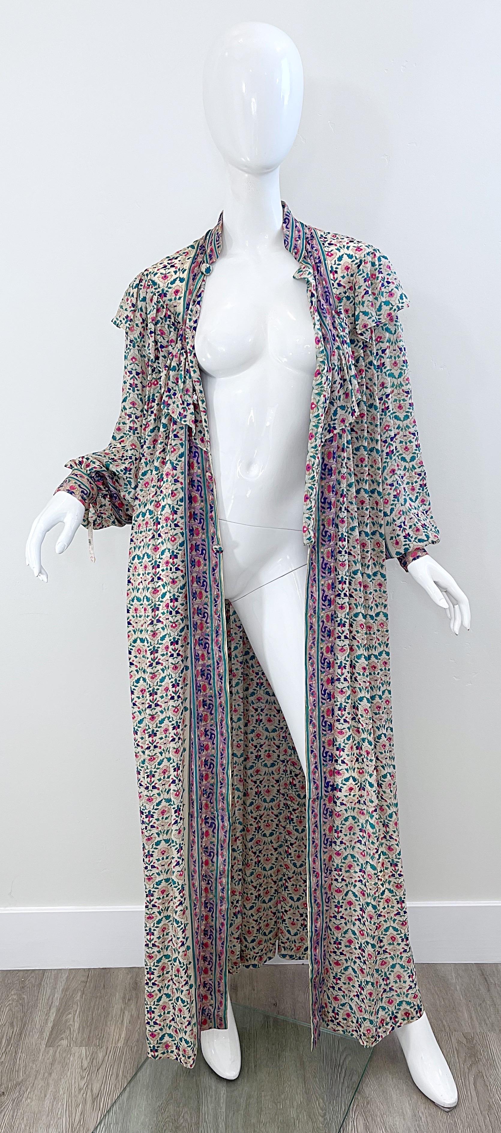 NWT 1970s Raksha of Hindimp London Silk Chiffon Indian Boho Maxi Dress Duster  In New Condition For Sale In San Diego, CA