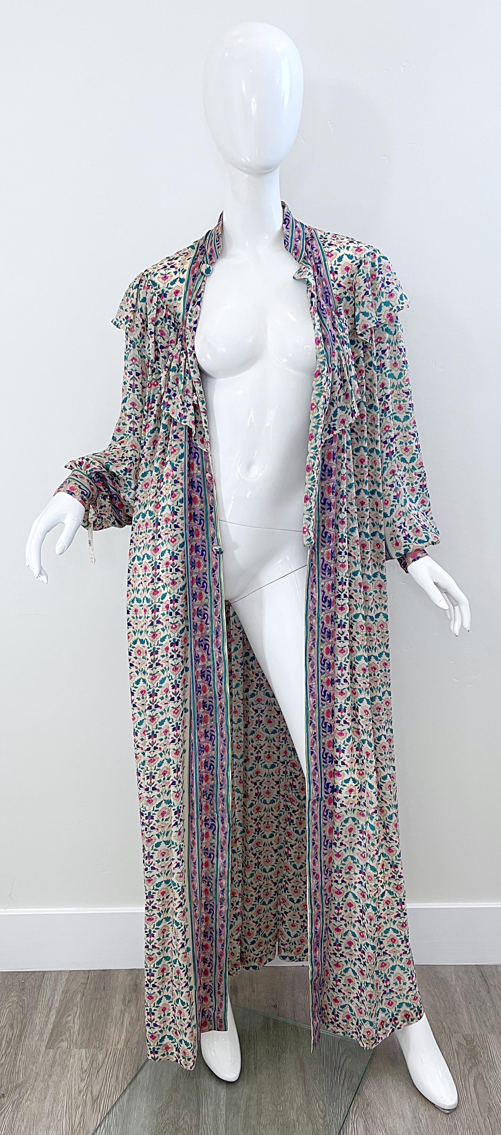 NWT 1970s Raksha of Hindimp London Silk Chiffon Indian Boho Maxi Dress Duster In New Condition For Sale In San Diego, CA
