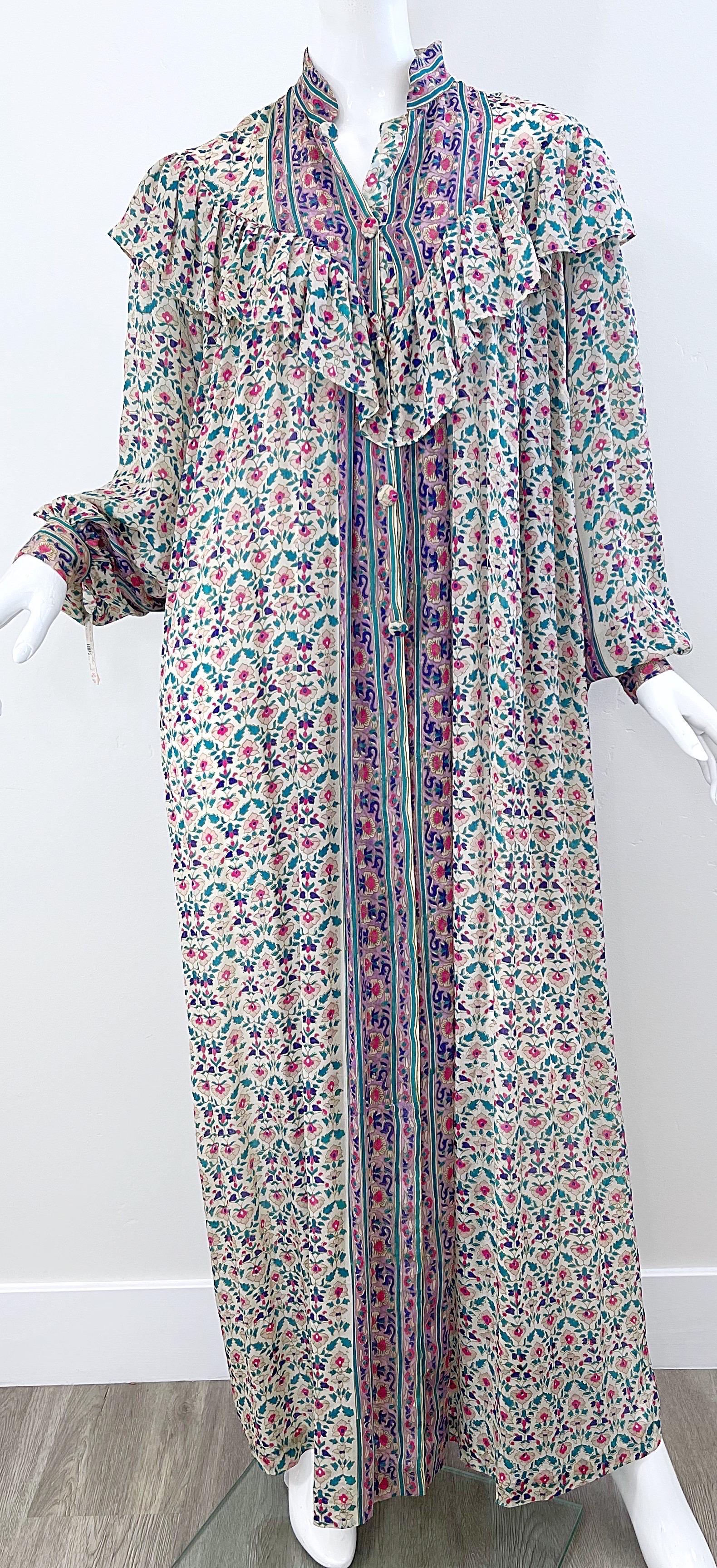 Women's NWT 1970s Raksha of Hindimp London Silk Chiffon Indian Boho Maxi Dress Duster  For Sale