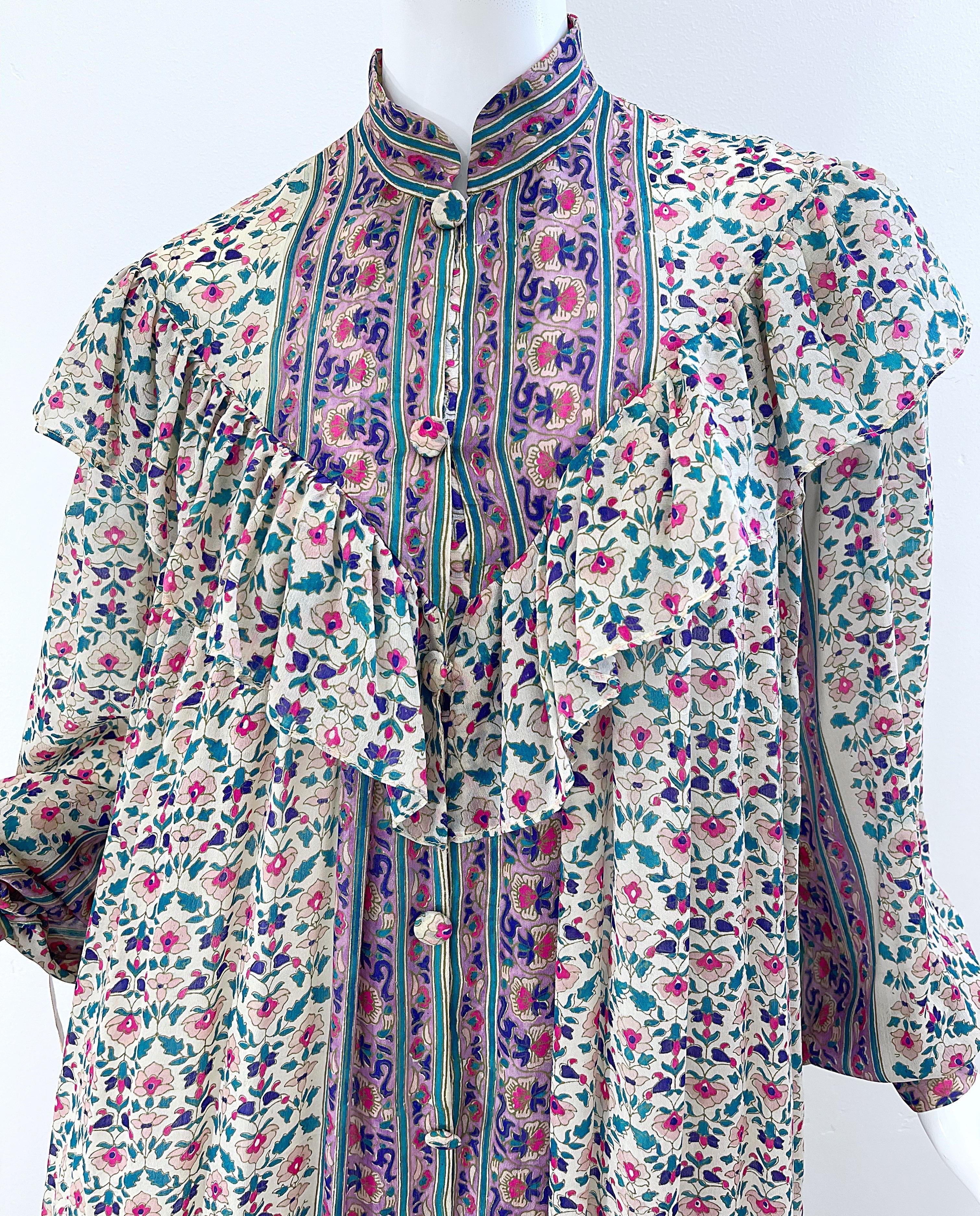NWT 1970s Raksha of Hindimp London Silk Chiffon Indian Boho Maxi Dress Duster For Sale 2
