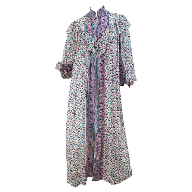 Nwt 1970s Raksha of Hindimp London Silk Chiffon Indian Boho Maxi Dress Duster