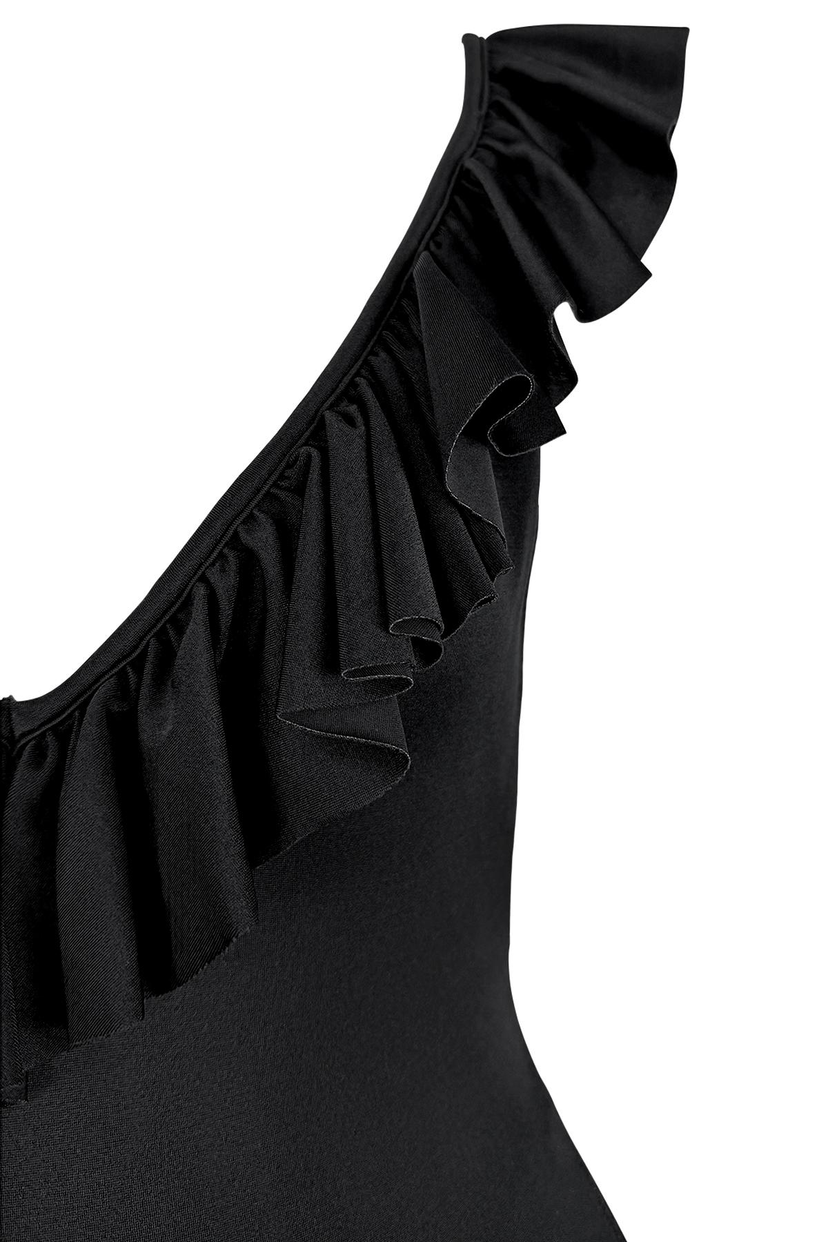 NWT 1980s Bill Blass Ruffle Trim Black Stretch Backless One-Piece Swimsuit Beach In Excellent Condition In West Hollywood, CA