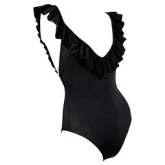 NWT 1980 Bill Blass Bañador de una pieza sin espalda elástico negro Playa