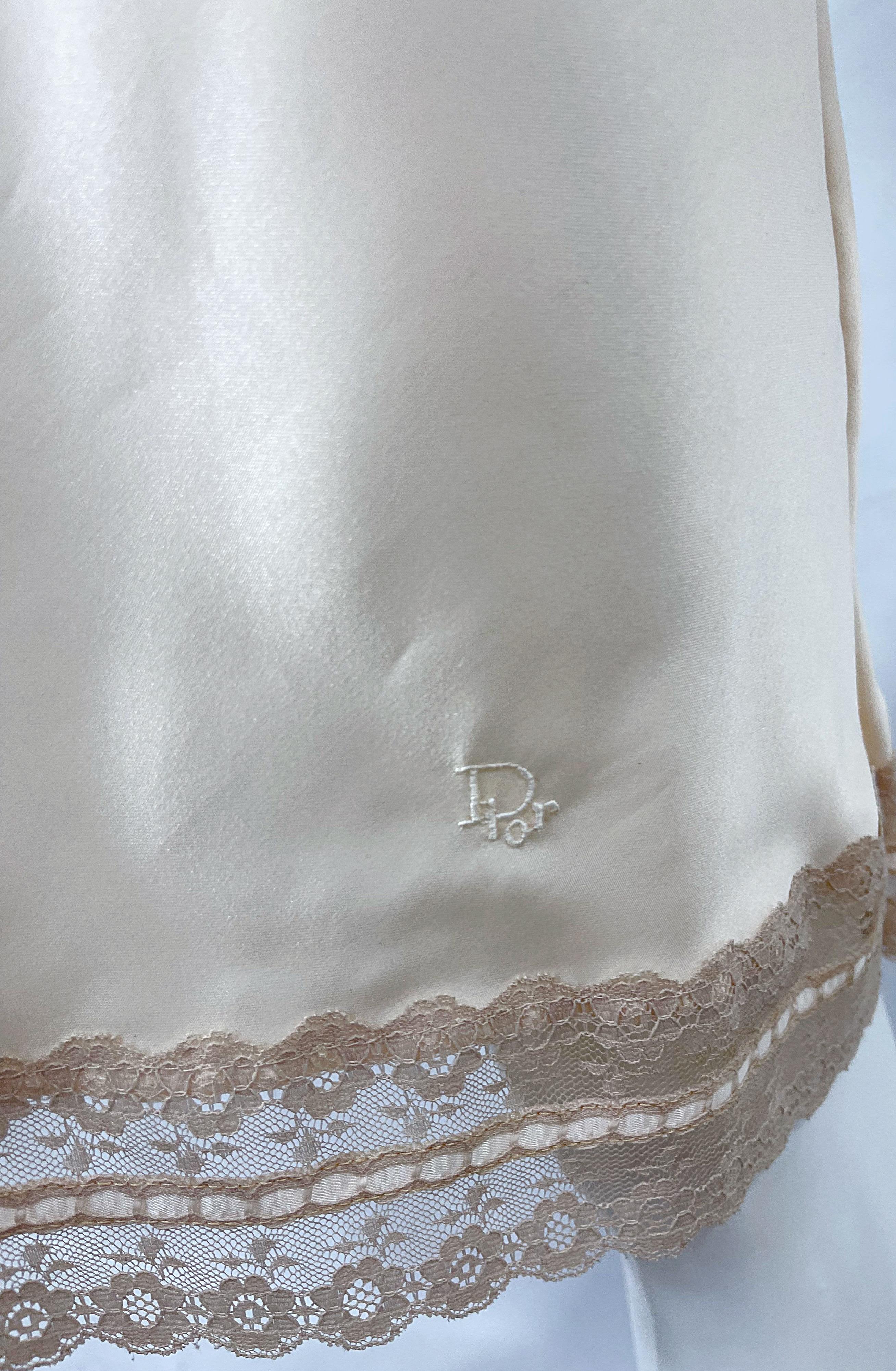NWT 1980 Christian Dior avorio raso pizzo tre pezzi cami 80s Lingerie PJ Set in vendita 5