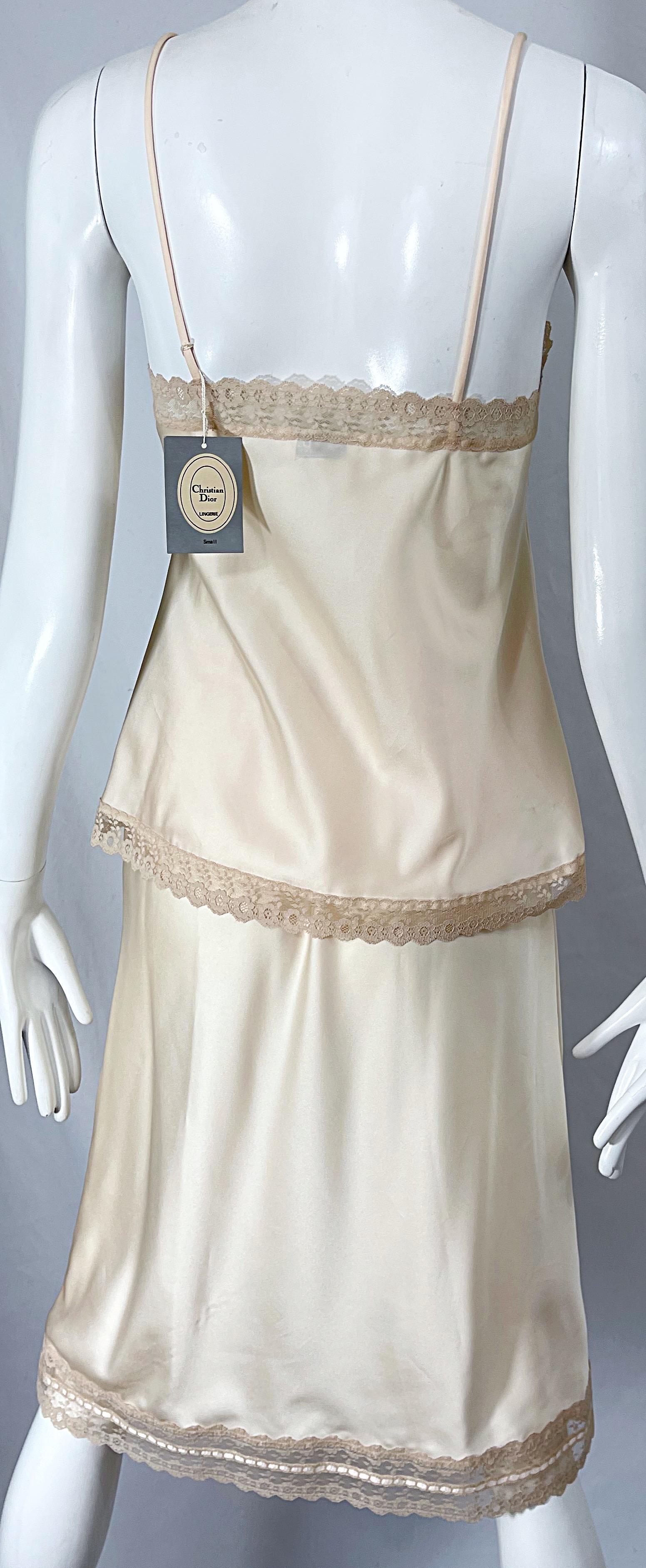 NWT 1980s Christian Dior Ivory Satin Lace Three Piece Cami 80s Lingerie PJ Set  For Sale 3