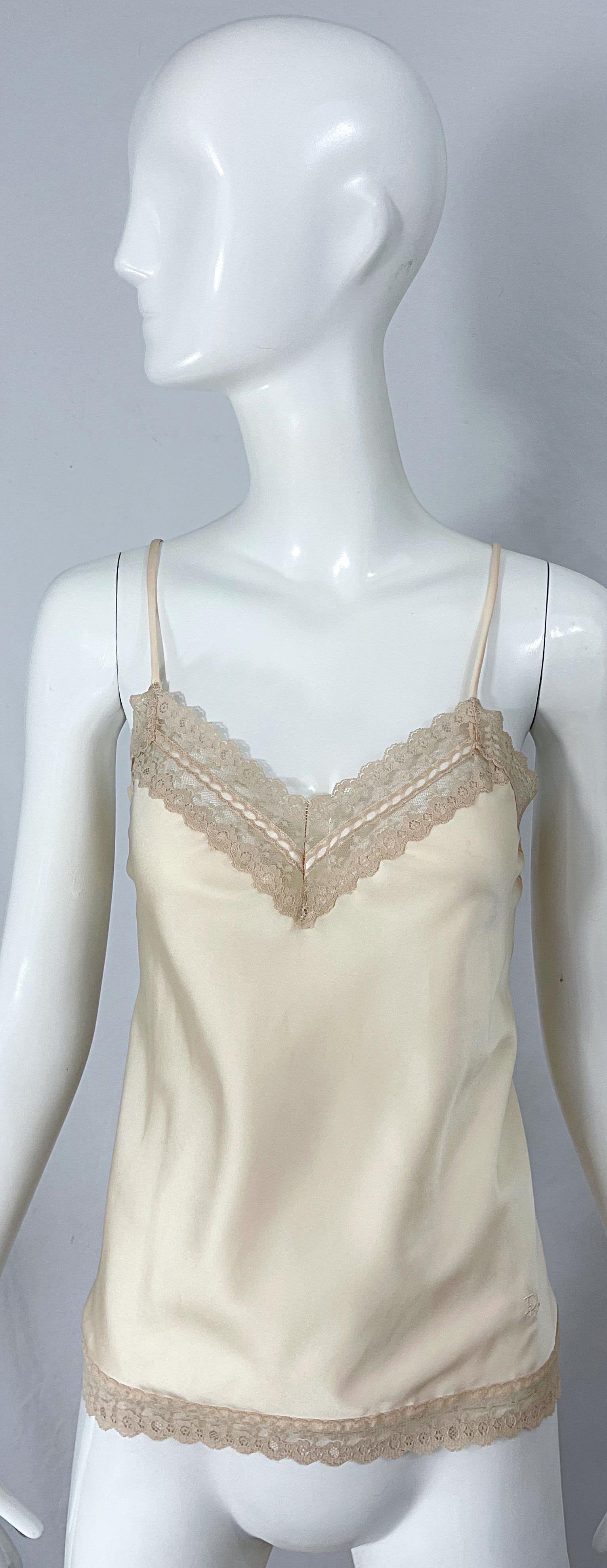 NWT 1980s Christian Dior Ivory Satin Lace Three Piece Cami 80s Lingerie PJ Set  For Sale 4