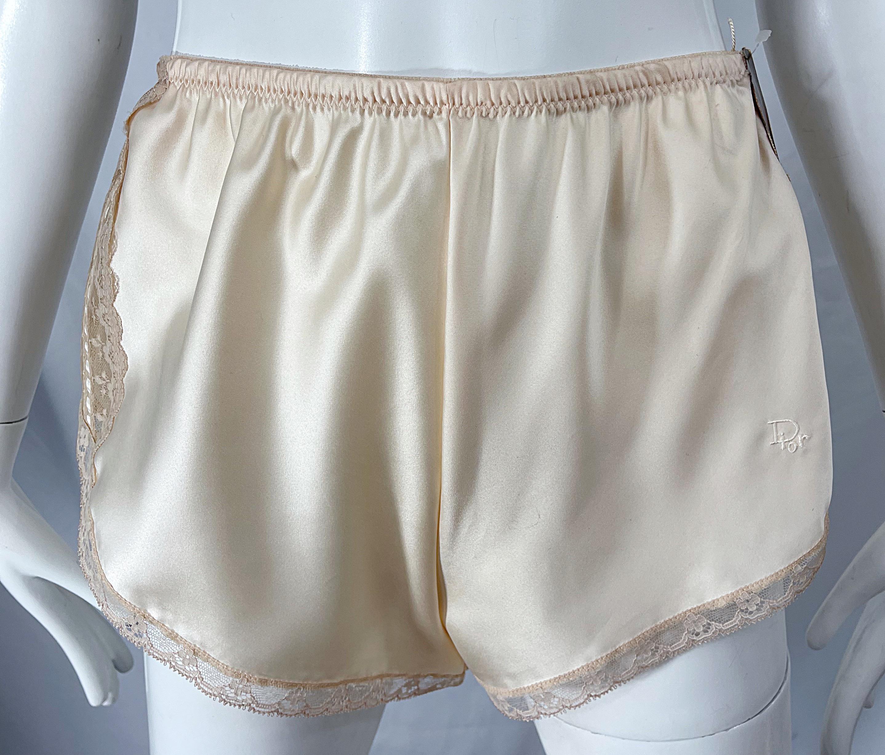 NWT 1980s Christian Dior Ivory Satin Lace Three Piece Cami 80s Lingerie PJ Set  For Sale 5