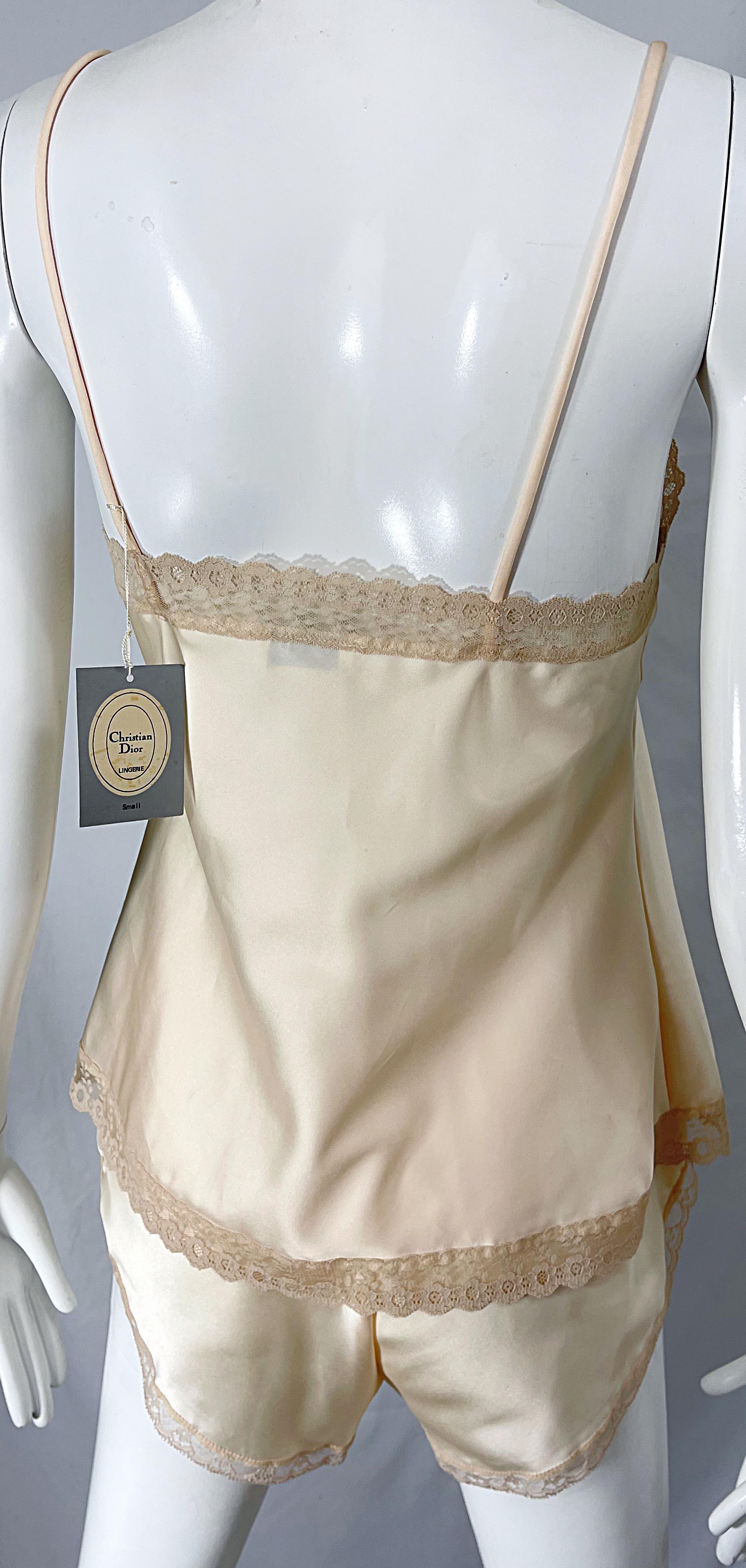 NWT 1980s Christian Dior Ivory Satin Lace Three Piece Cami 80s Lingerie PJ Set  For Sale 7