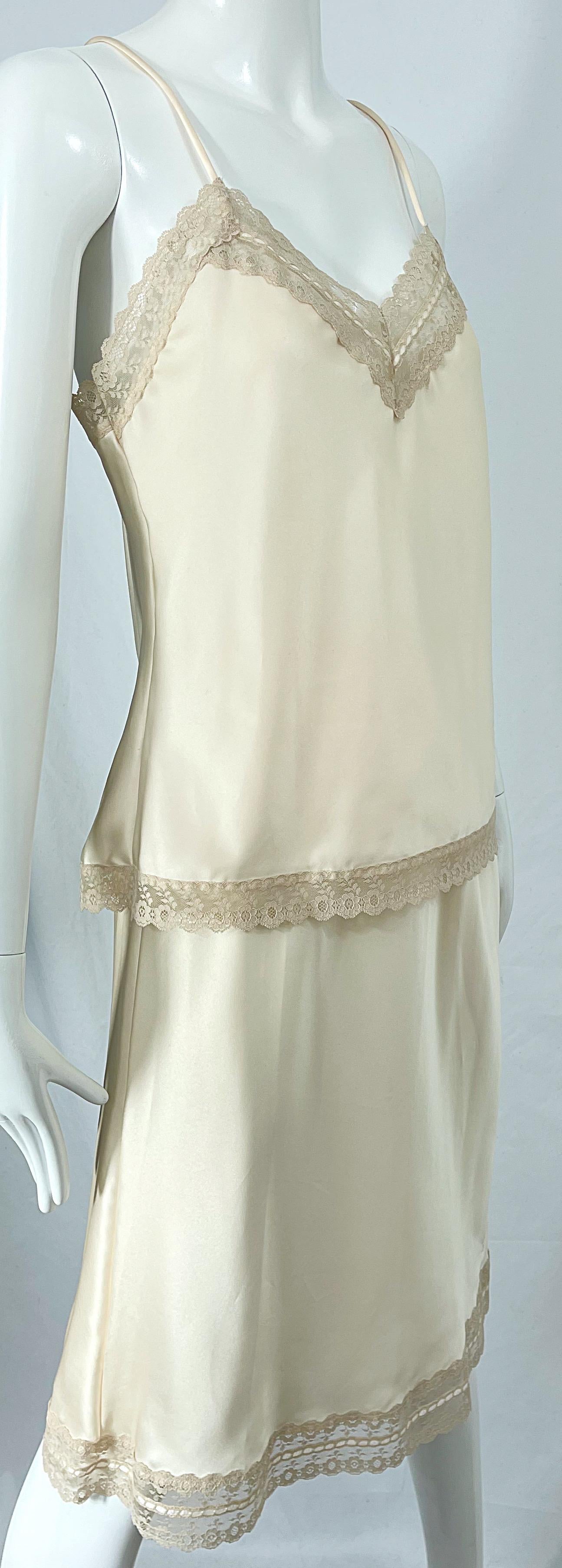 NWT 1980 Christian Dior avorio raso pizzo tre pezzi cami 80s Lingerie PJ Set in vendita 12