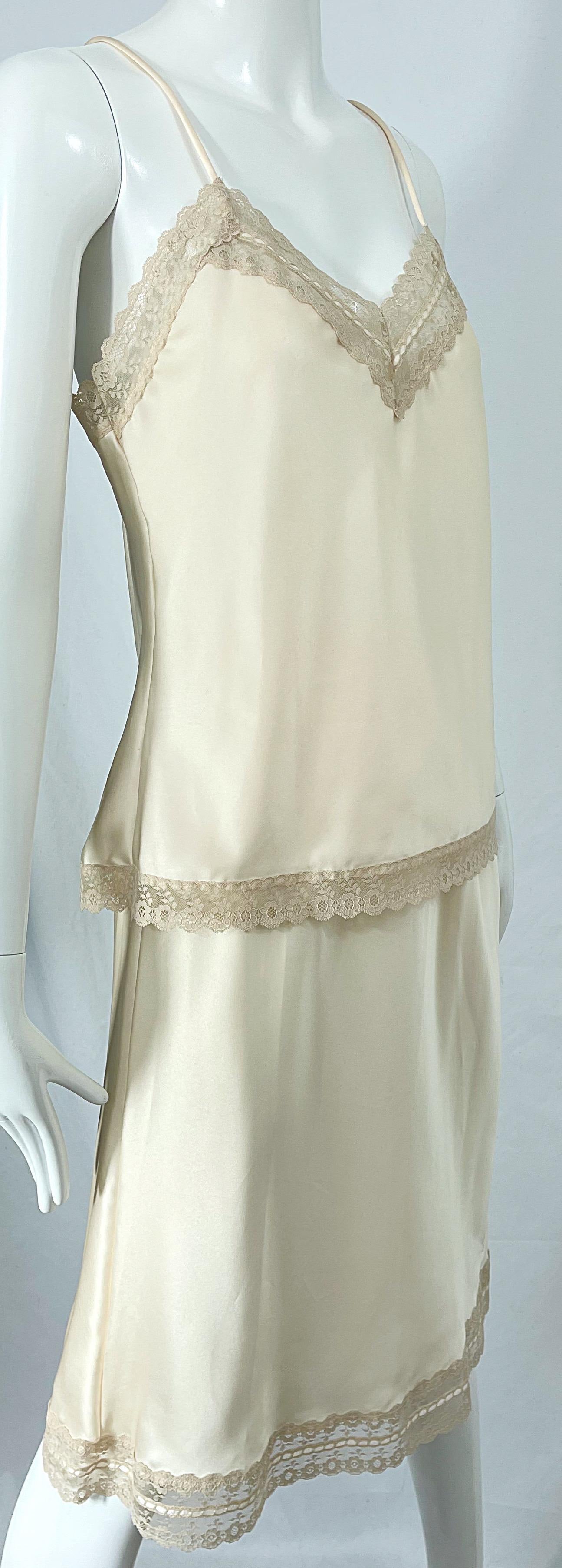 NWT 1980 Christian Dior Ivoire Satin Lace Three Piece Cami 80s Lingerie PJ Set  en vente 12