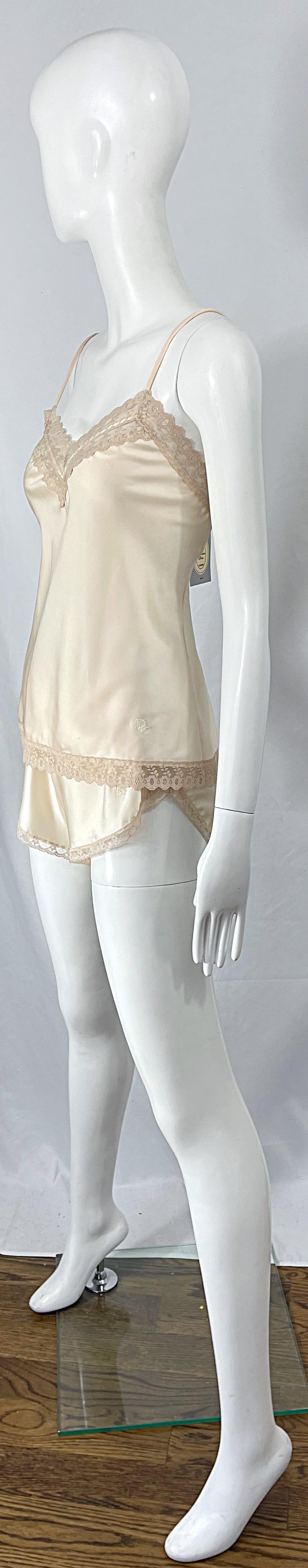 NWT 1980 Christian Dior Ivoire Satin Lace Three Piece Cami 80s Lingerie PJ Set  en vente 14