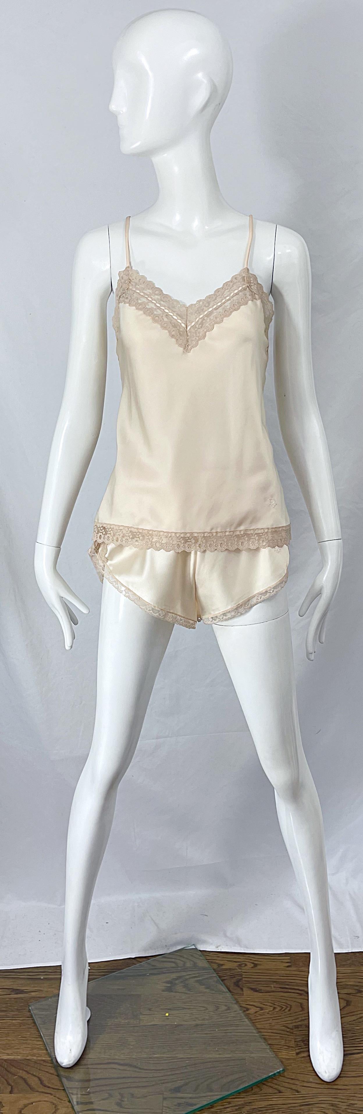 NWT 1980s Christian Dior Ivory Satin Lace Three Piece Cami 80s Lingerie PJ Set  For Sale 12