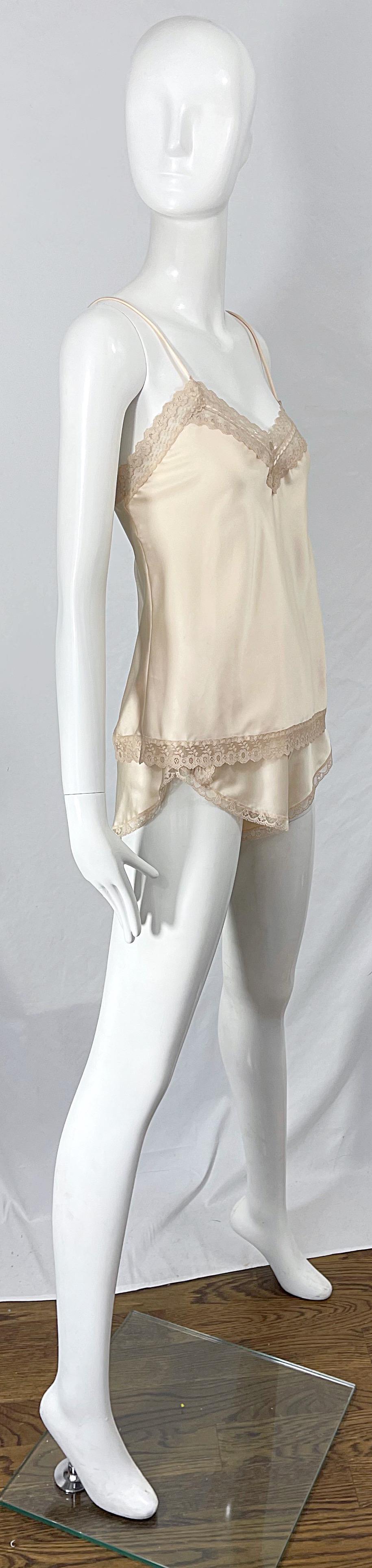 NWT 1980s Christian Dior Ivory Satin Lace Three Piece Cami 80s Lingerie PJ Set  In New Condition For Sale In San Diego, CA