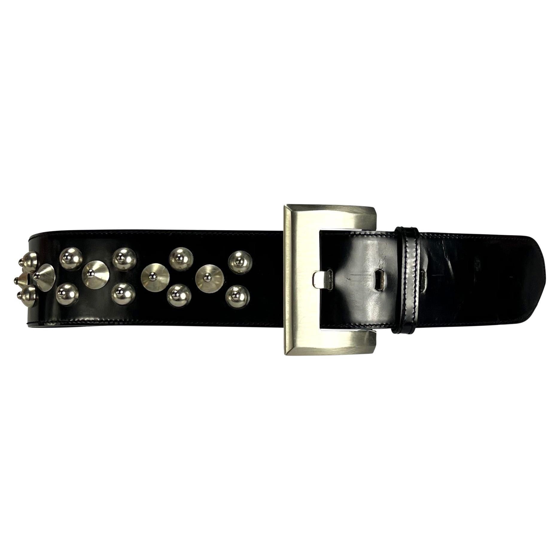 NWT 1980s Gianni Versace Black Oversized Studded Waist Belt For Sale