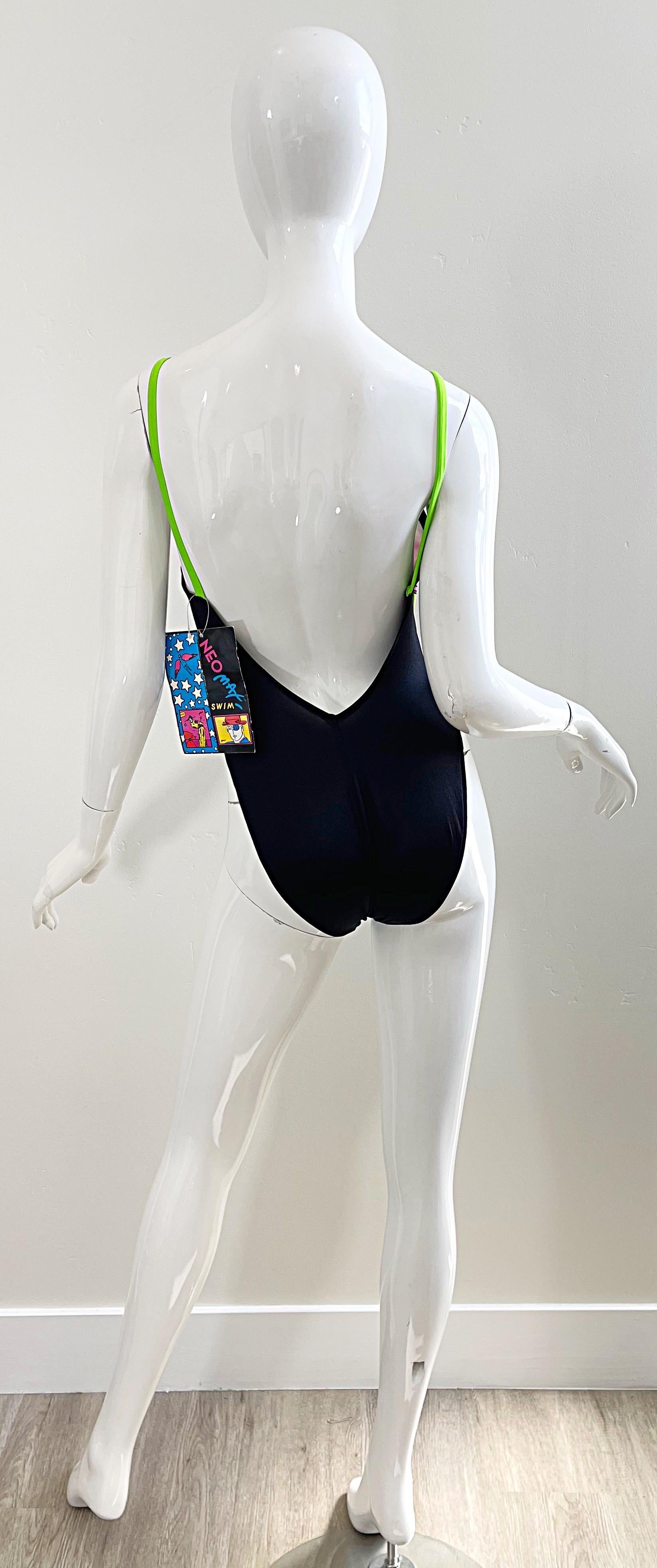NWT 1980s Peter Max Neomax Neon Abstract Art Print One Piece Swimsuit Bodysuit For Sale 5