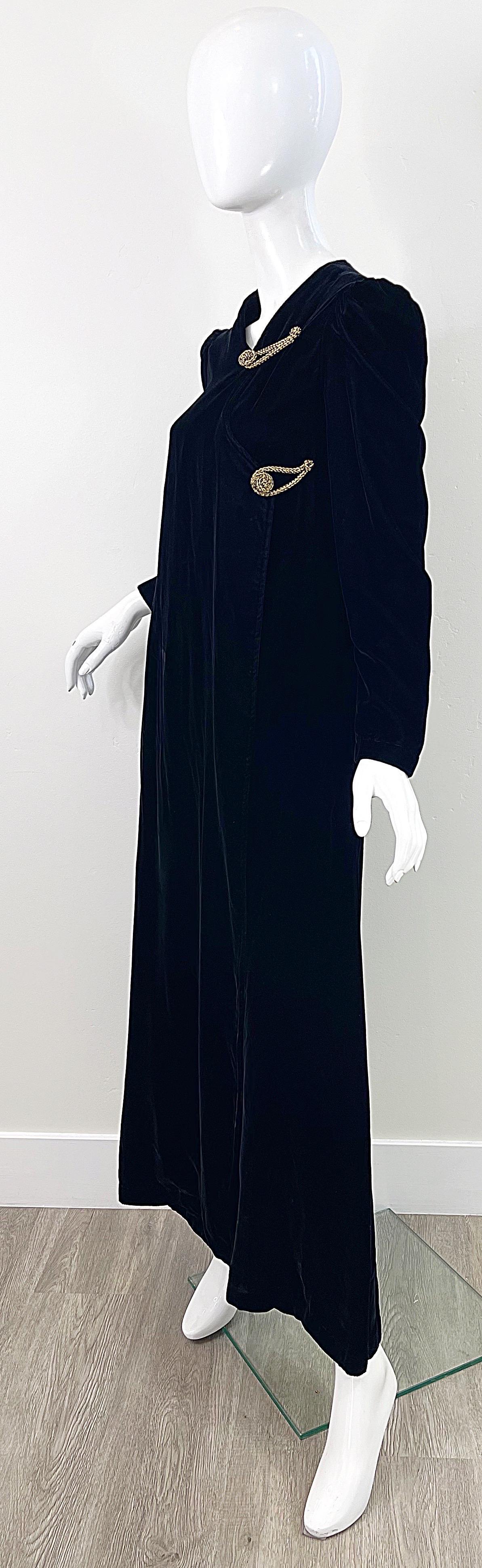 NWT 1980s Sabeth Row Saks 5th Avenue Black Silk Velvet Vintage Wrap Robe Dress For Sale 9