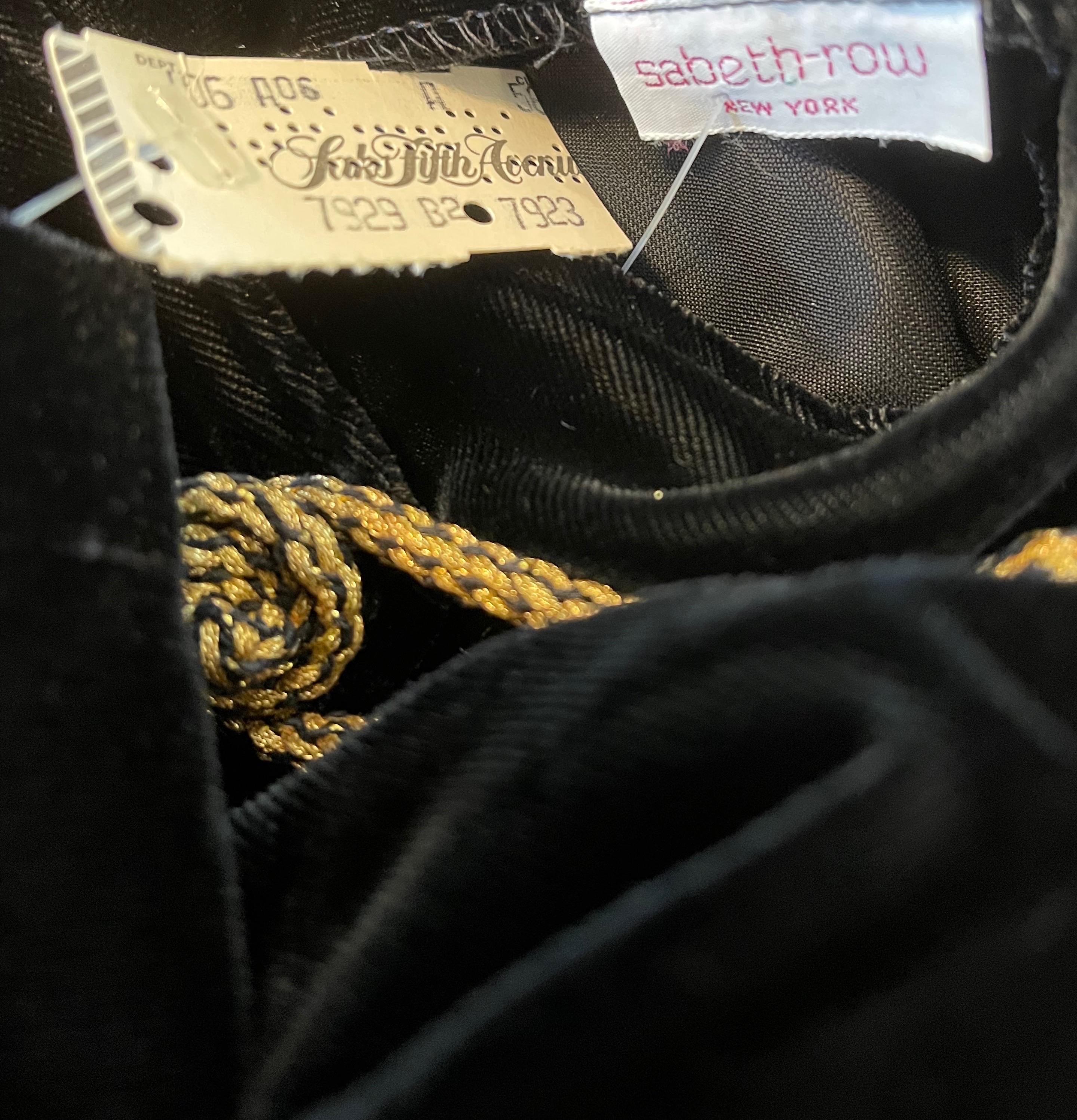 NWT 1980s Sabeth Row Saks 5th Avenue Black Silk Velvet Vintage Wrap Robe Dress In New Condition For Sale In San Diego, CA