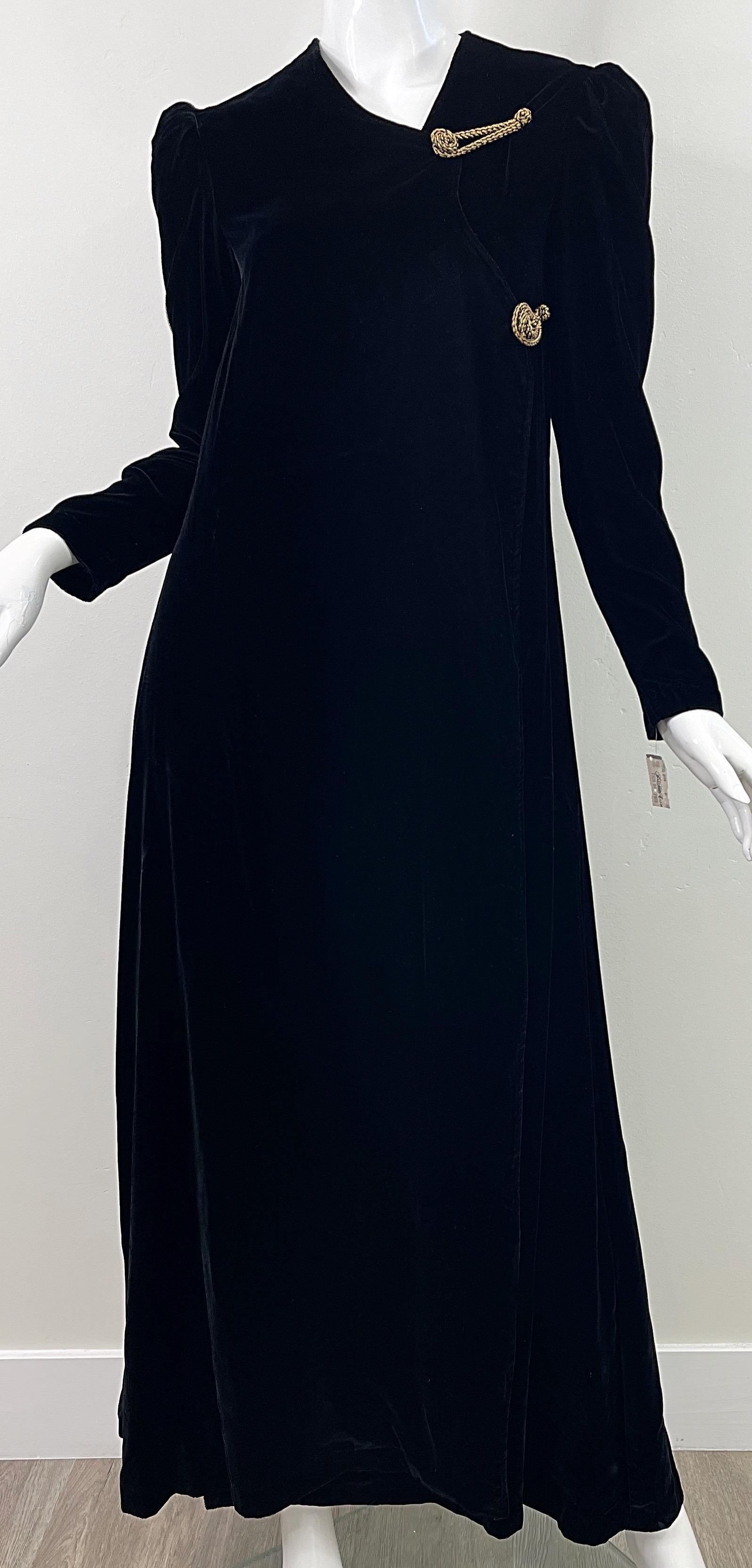 NWT 1980s Sabeth Row Saks 5th Avenue Black Silk Velvet Vintage Wrap Robe Dress For Sale 4