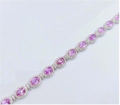 NWT $19, 859 Pulsera de oro de 18 quilates con diamantes de zafiro rosa de 10,50 ct de brillo fantasía