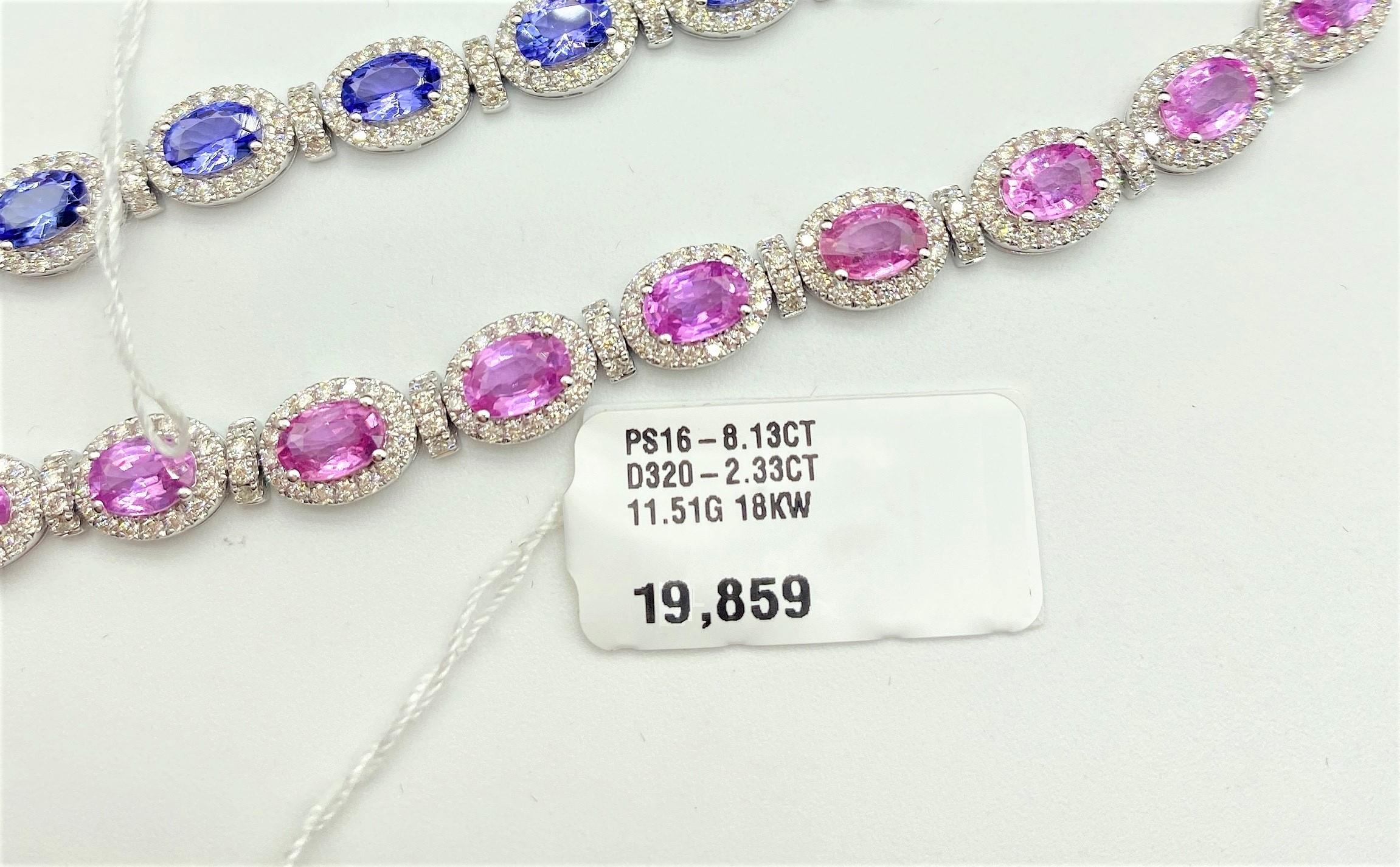 Mixed Cut NWT $19, 859 18kt Gold Fancy Glittering 10.50ct Pink Sapphire Diamond Bracelet For Sale