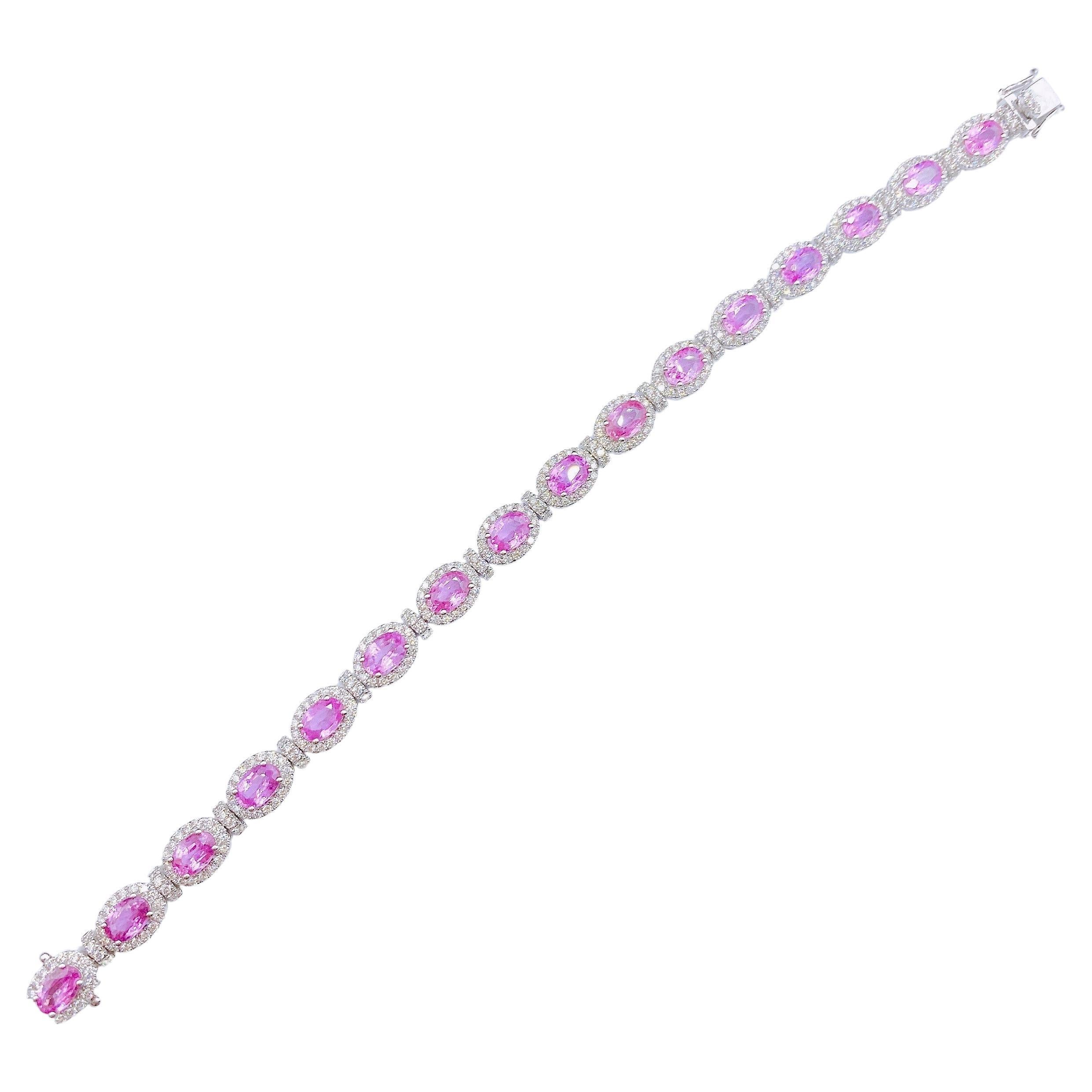 NWT $19, 859 18kt Gold Fancy Glittering 10.50ct Pink Sapphire Diamond Bracelet For Sale