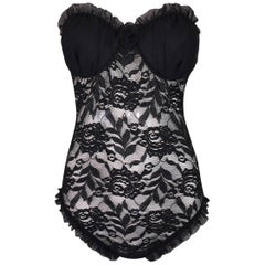 Vintage NWT 1990's Christian Dior 1940's Style Pin-Up Sheer Lace Bodysuit