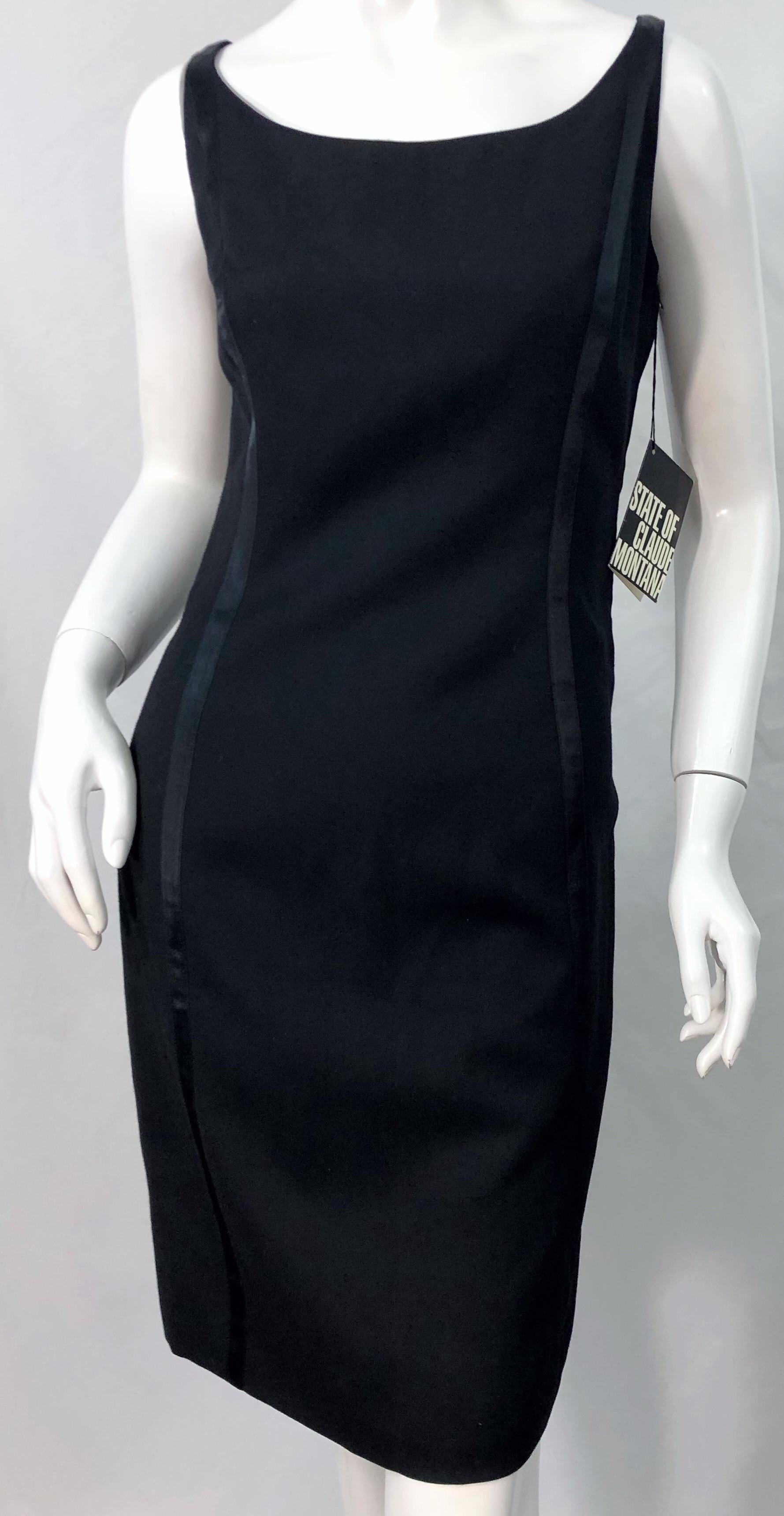 NWT 1990s Claude Montana Size 6 Vintage 90s Sleeveless Little Black Dress  For Sale 1