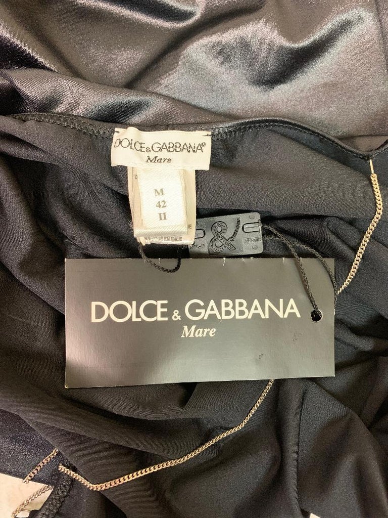 NWT 1990's Dolce and Gabbana Black Slinky Slip Dress w Silver Chain ...