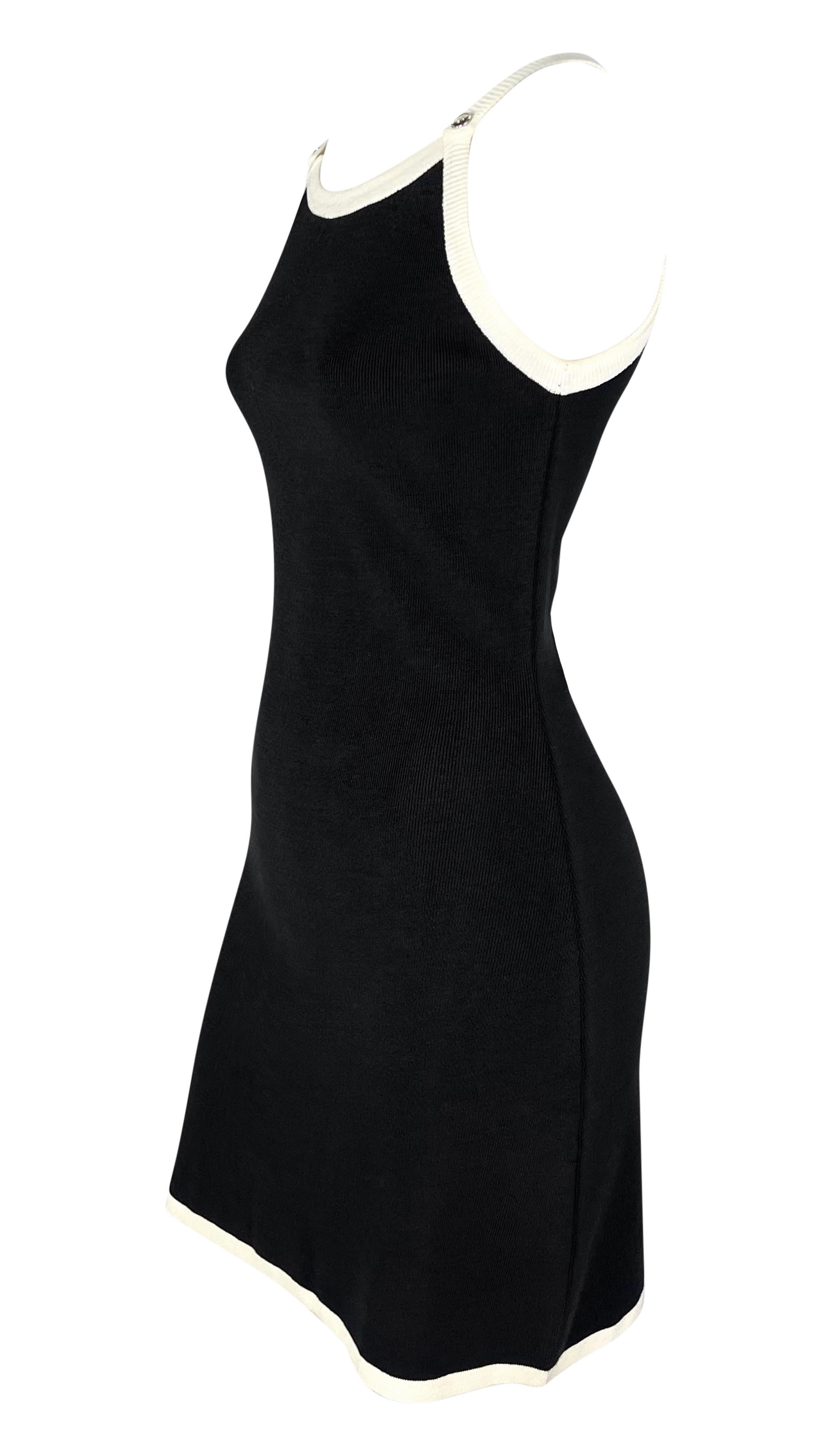 NWT 1990 Dolce & Gabbana Mini Vestido de punto sin mangas Bodycon con ribetes blancos y negros Negro