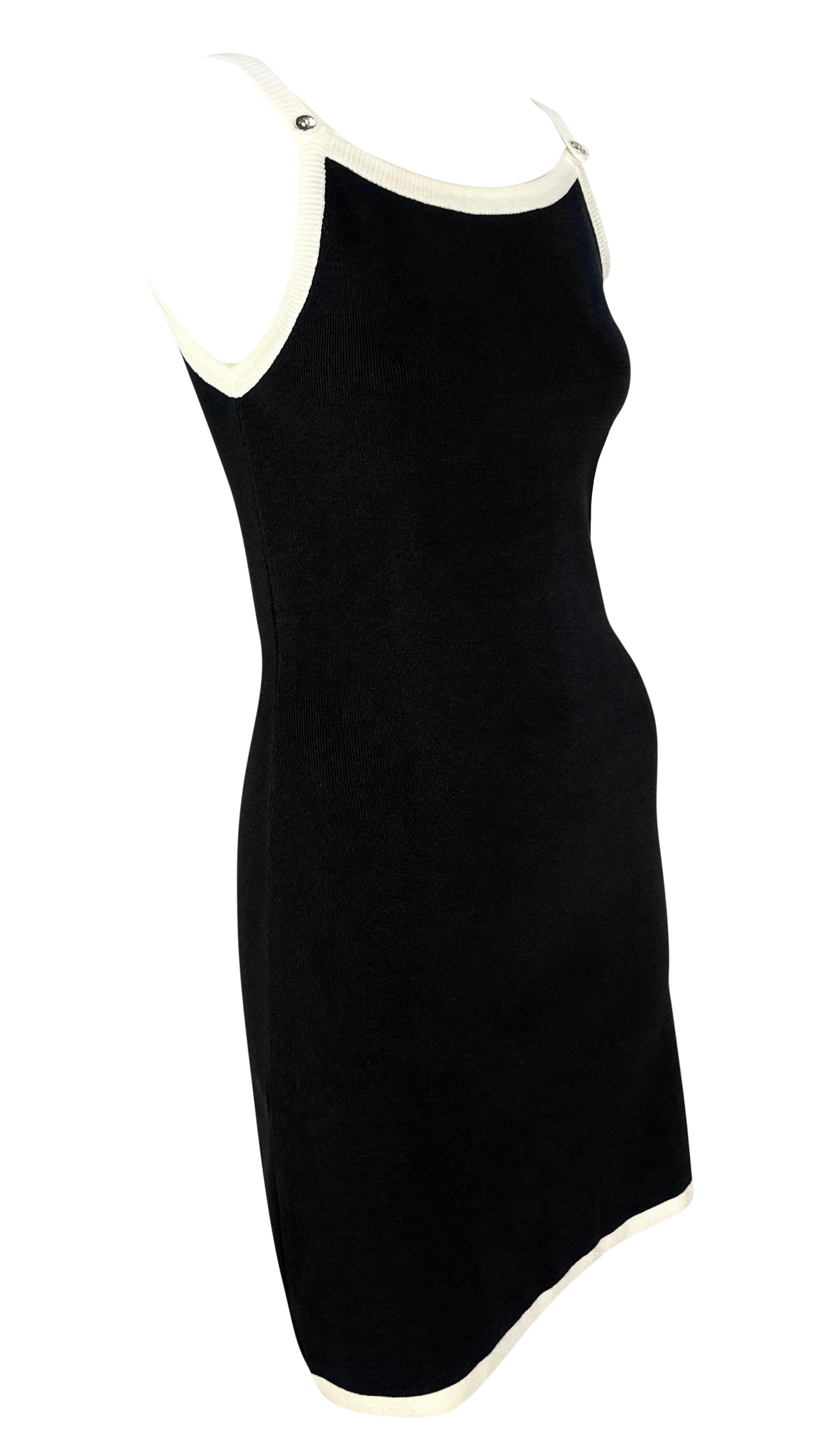 NWT 1990 Dolce & Gabbana Mini Vestido de punto sin mangas Bodycon con ribetes blancos y negros 2