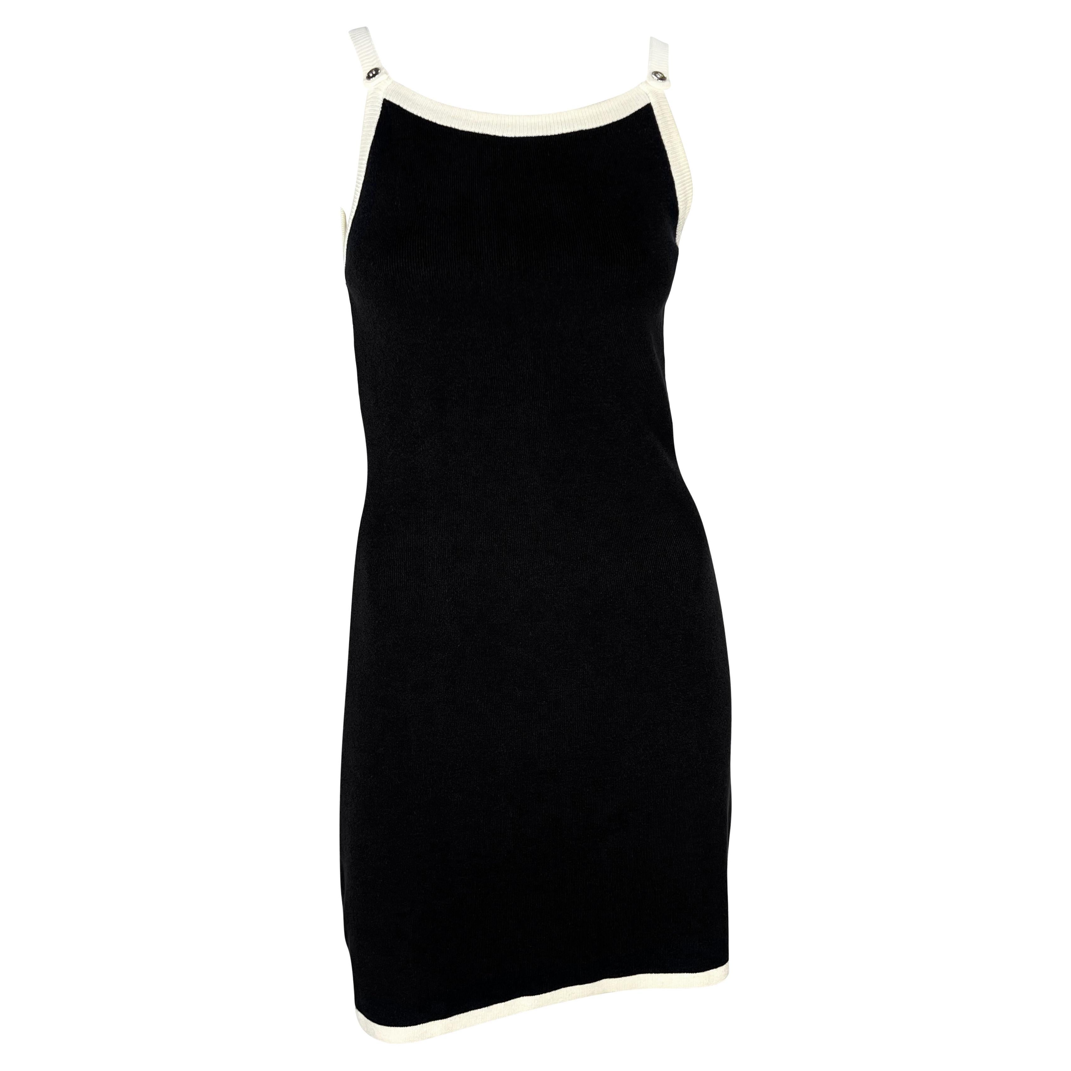 NWT 1990 Dolce & Gabbana Mini Vestido de punto sin mangas Bodycon con ribetes blancos y negros