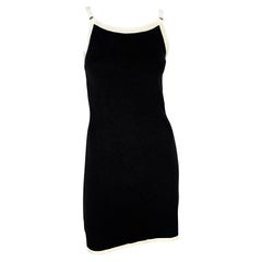 Vintage NWT 1990s Dolce & Gabbana Black White Trim Sleeveless Bodycon Knit Mini Dress