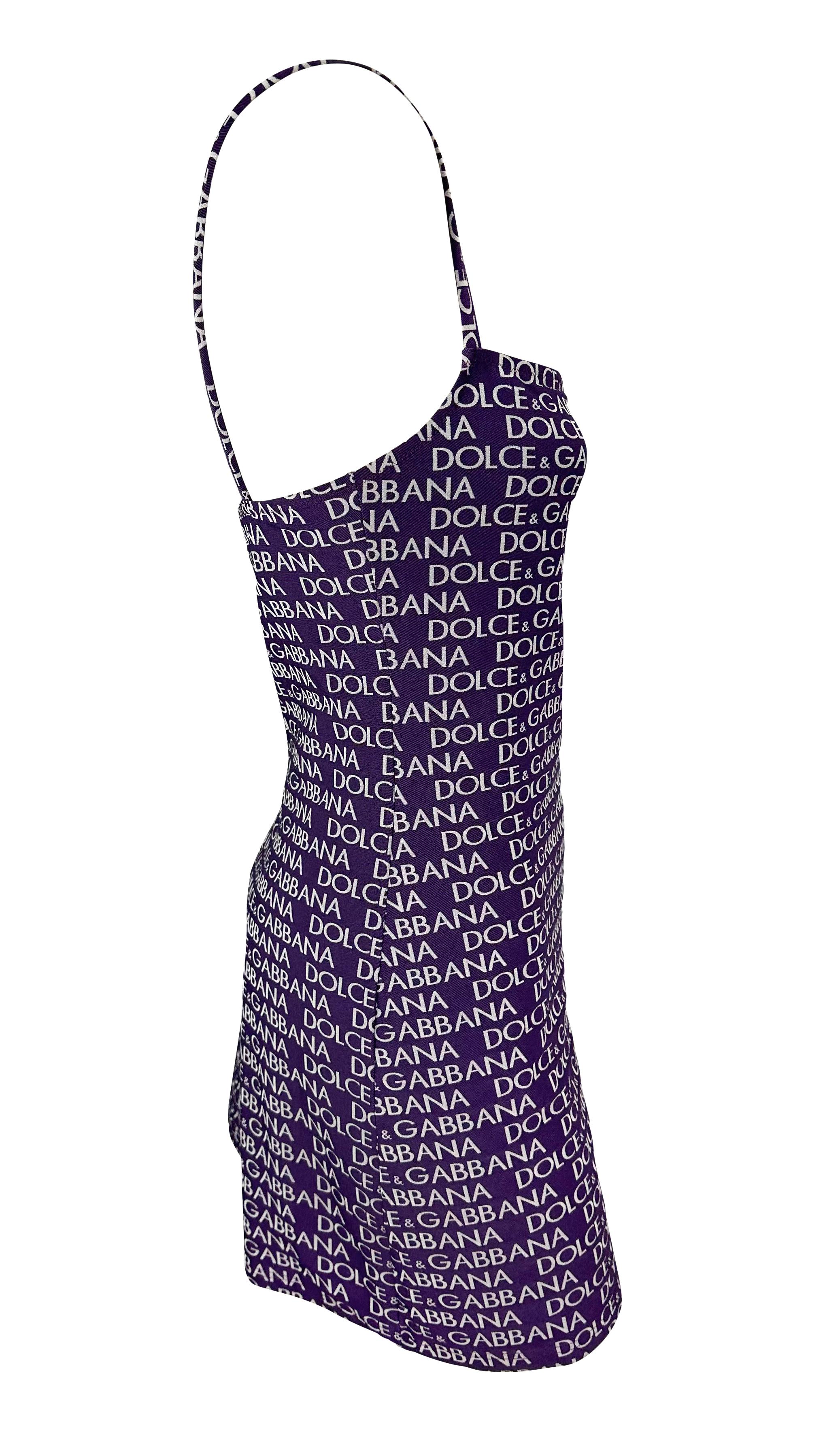 Women's NWT 1990s Dolce & Gabbana Purple Bodycon Logo Print Purple Stretch Beach Dress