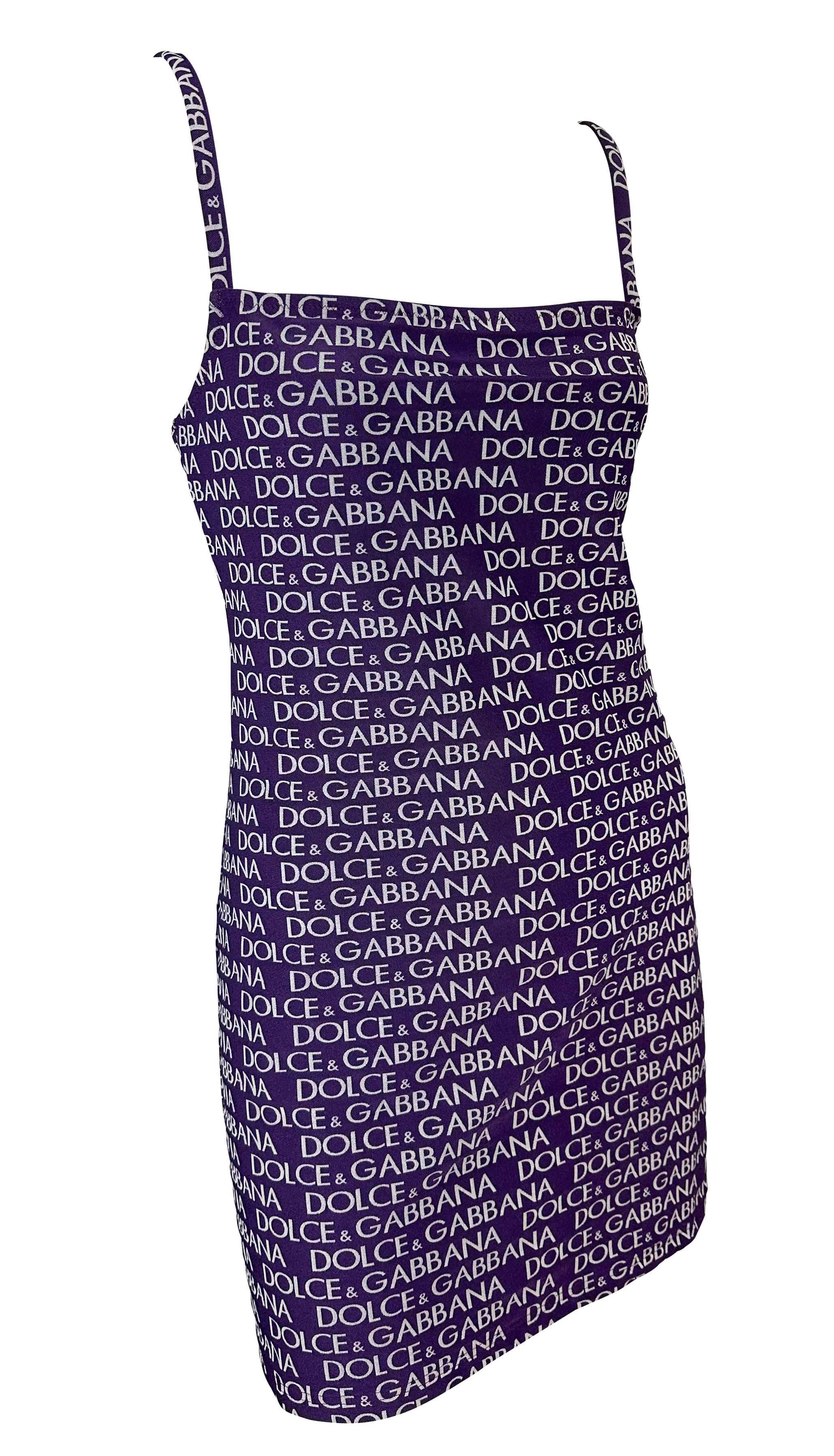 NWT 1990s Dolce & Gabbana Purple Bodycon Logo Print Purple Stretch Beach Dress 1
