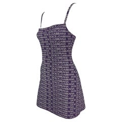 NWT 1990s Dolce & Gabbana Purple Bodycon Logo Print Purple Stretch Beach Dress