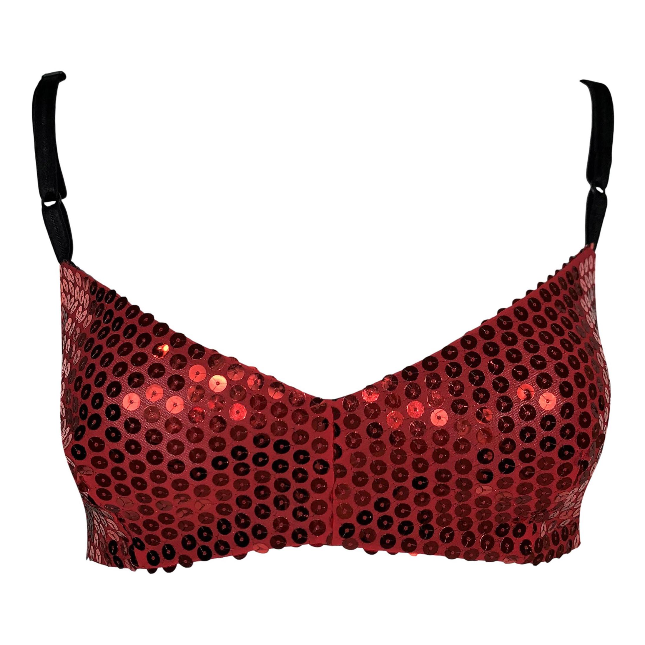 NWT 1990's Dolce & Gabbana Red Sequin Pin-Up Crop Top