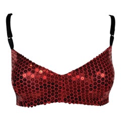 Vintage NWT 1990's Dolce & Gabbana Red Sequin Pin-Up Crop Top